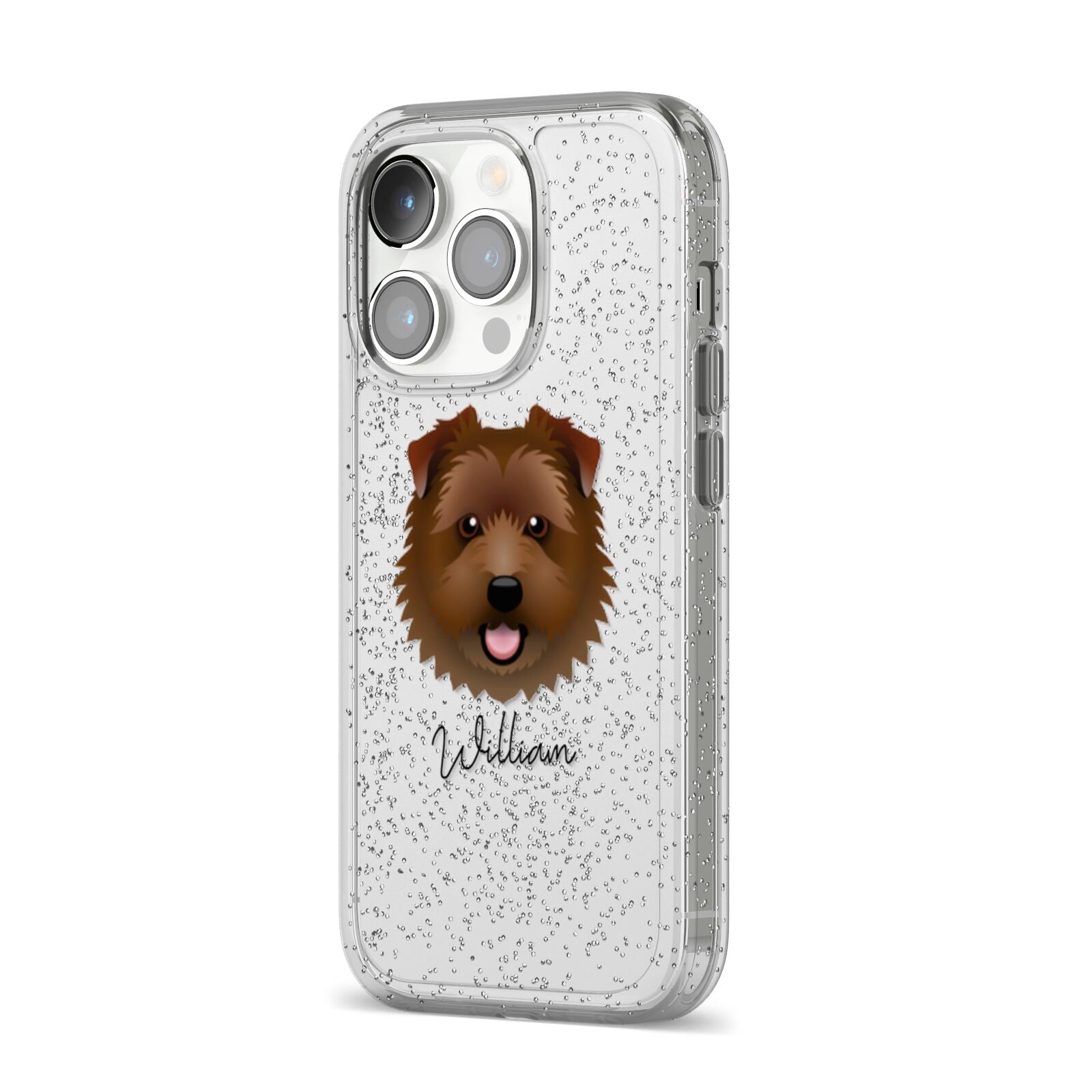 Norfolk Terrier Personalised iPhone 14 Pro Glitter Tough Case Silver Angled Image