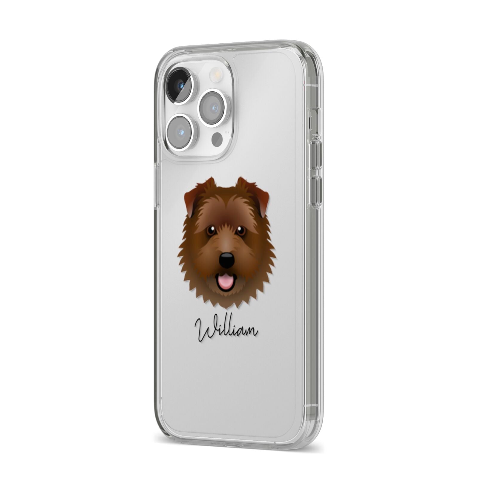 Norfolk Terrier Personalised iPhone 14 Pro Max Clear Tough Case Silver Angled Image