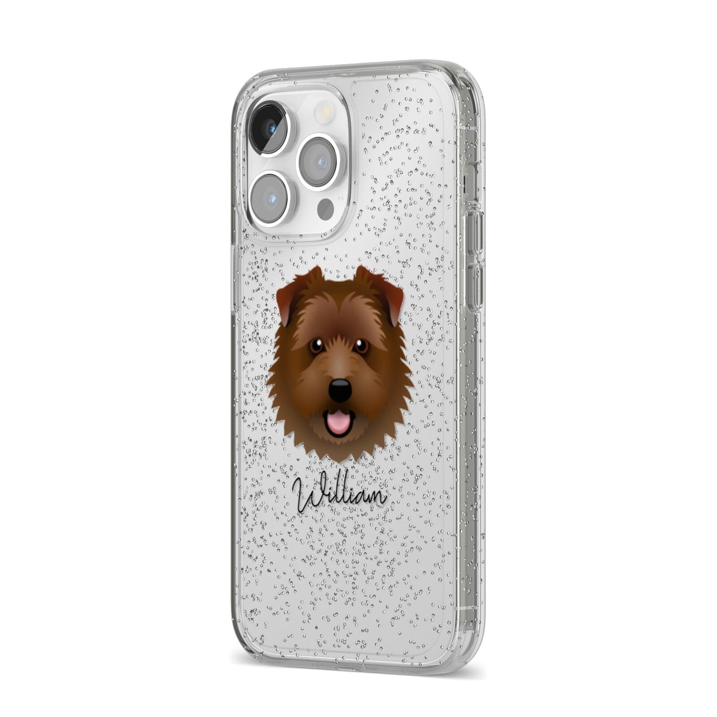 Norfolk Terrier Personalised iPhone 14 Pro Max Glitter Tough Case Silver Angled Image