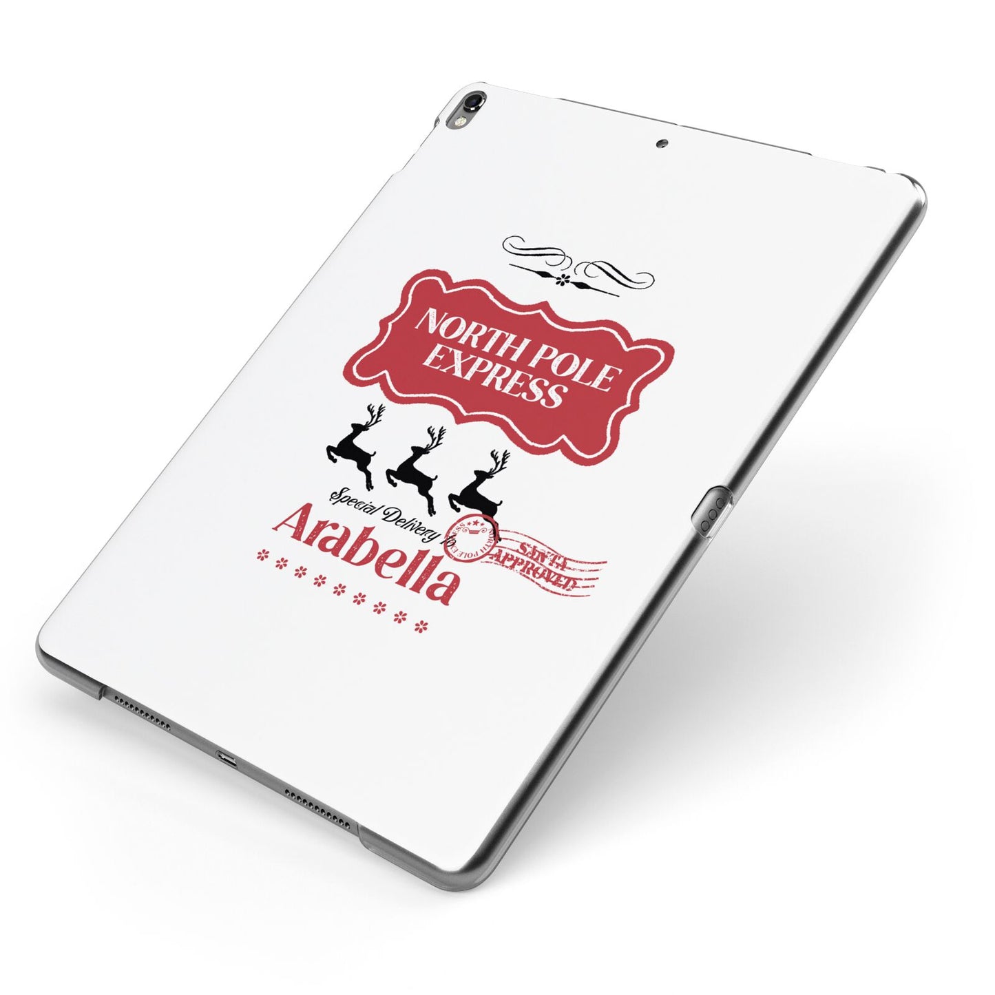 North Pole Express Personalised Apple iPad Case on Grey iPad Side View