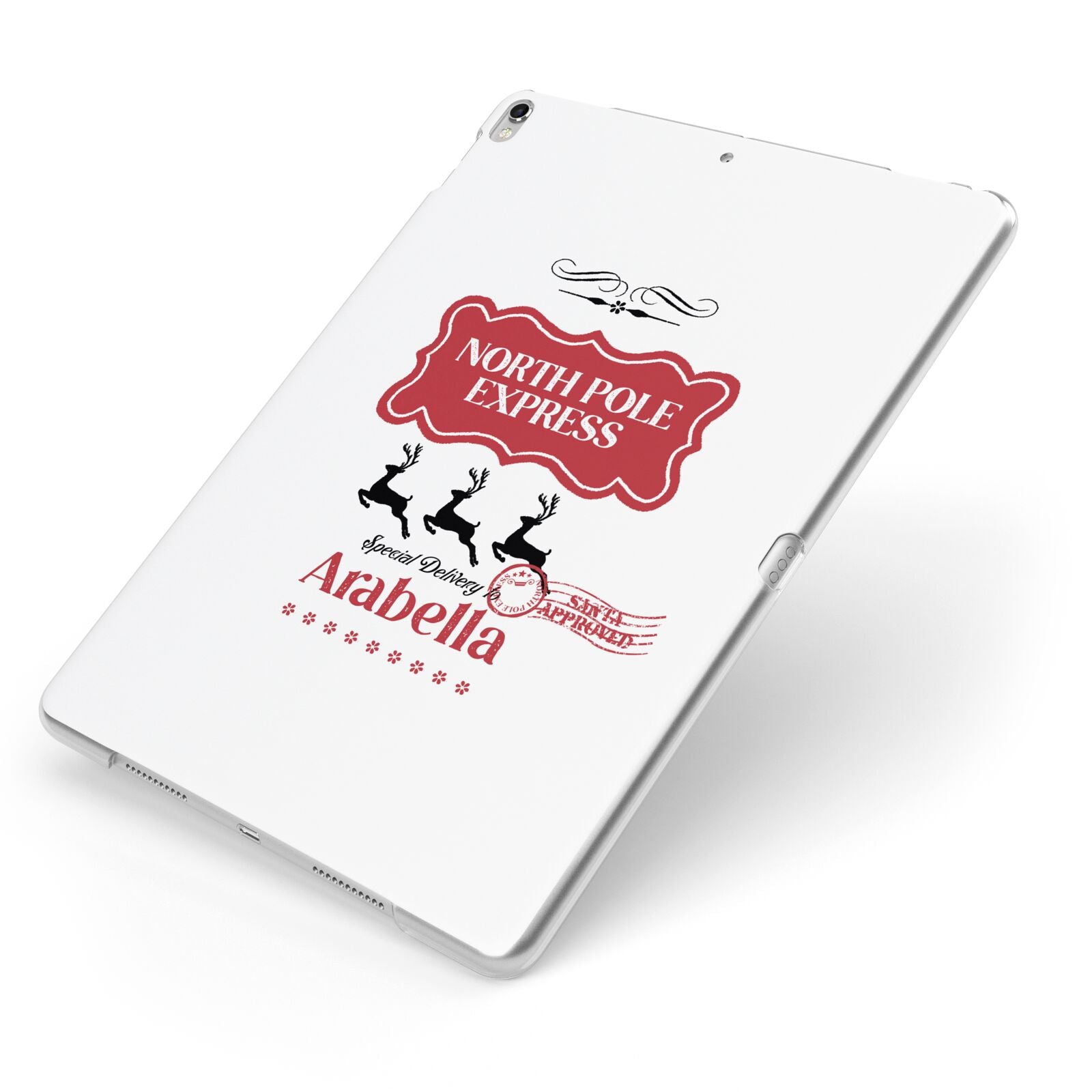 North Pole Express Personalised Apple iPad Case on Silver iPad Side View