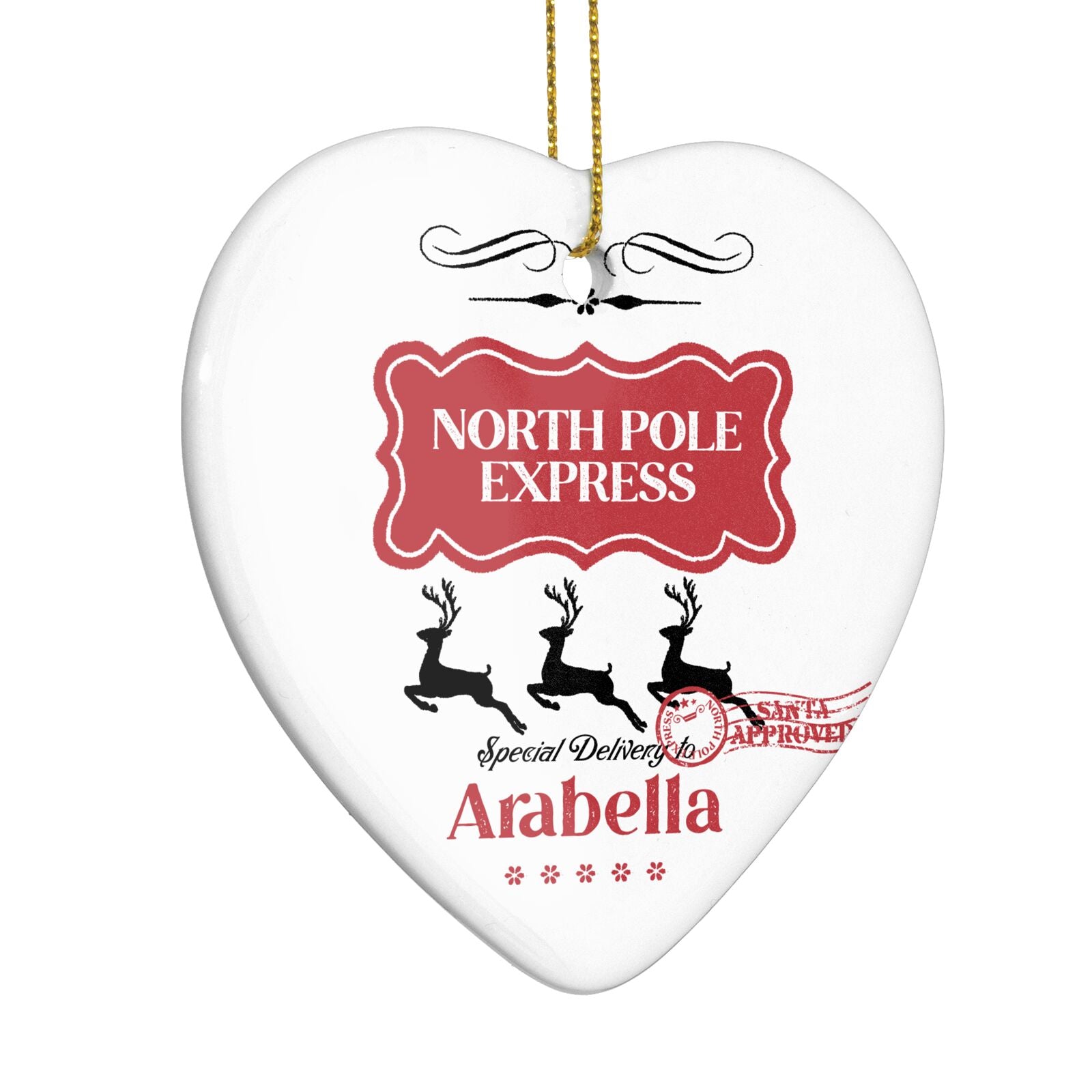 North Pole Express Personalised Heart Decoration Side Angle