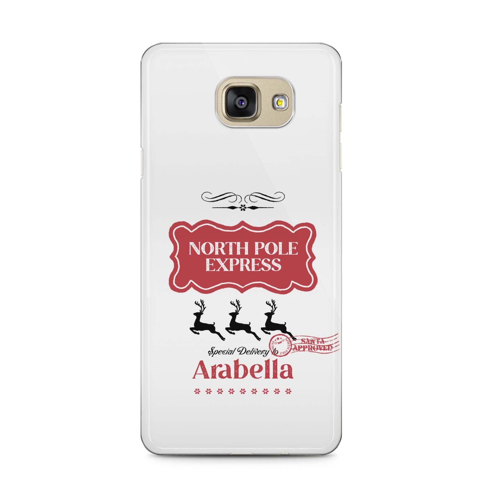 North Pole Express Personalised Samsung Galaxy A5 2016 Case on gold phone