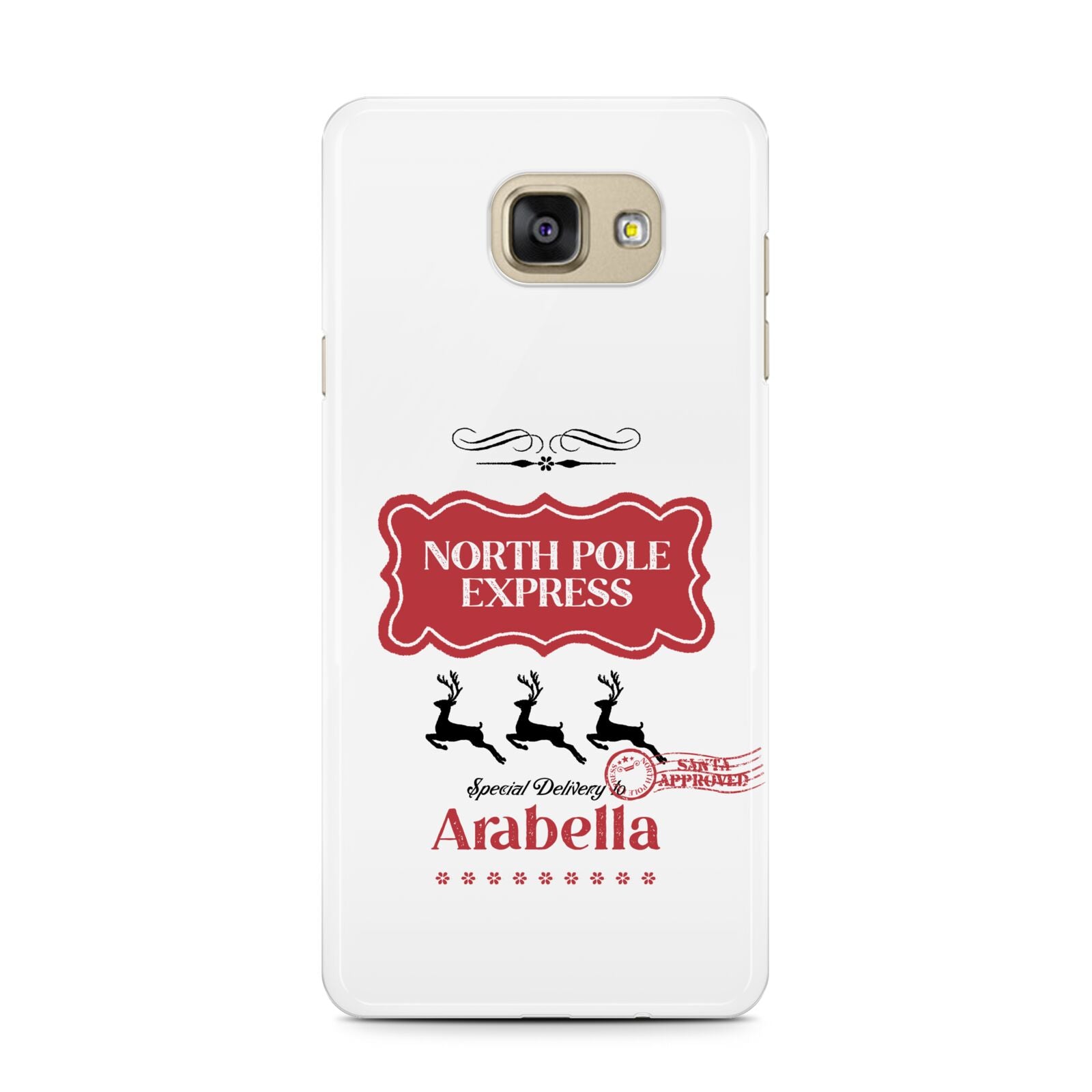 North Pole Express Personalised Samsung Galaxy A7 2016 Case on gold phone