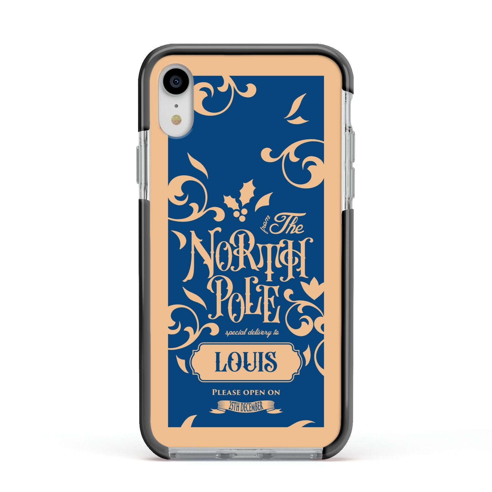 North Pole Personalised Apple iPhone XR Impact Case Black Edge on Silver Phone