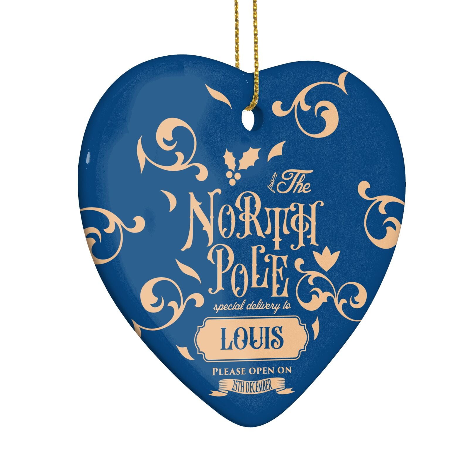 North Pole Personalised Heart Decoration Side Angle