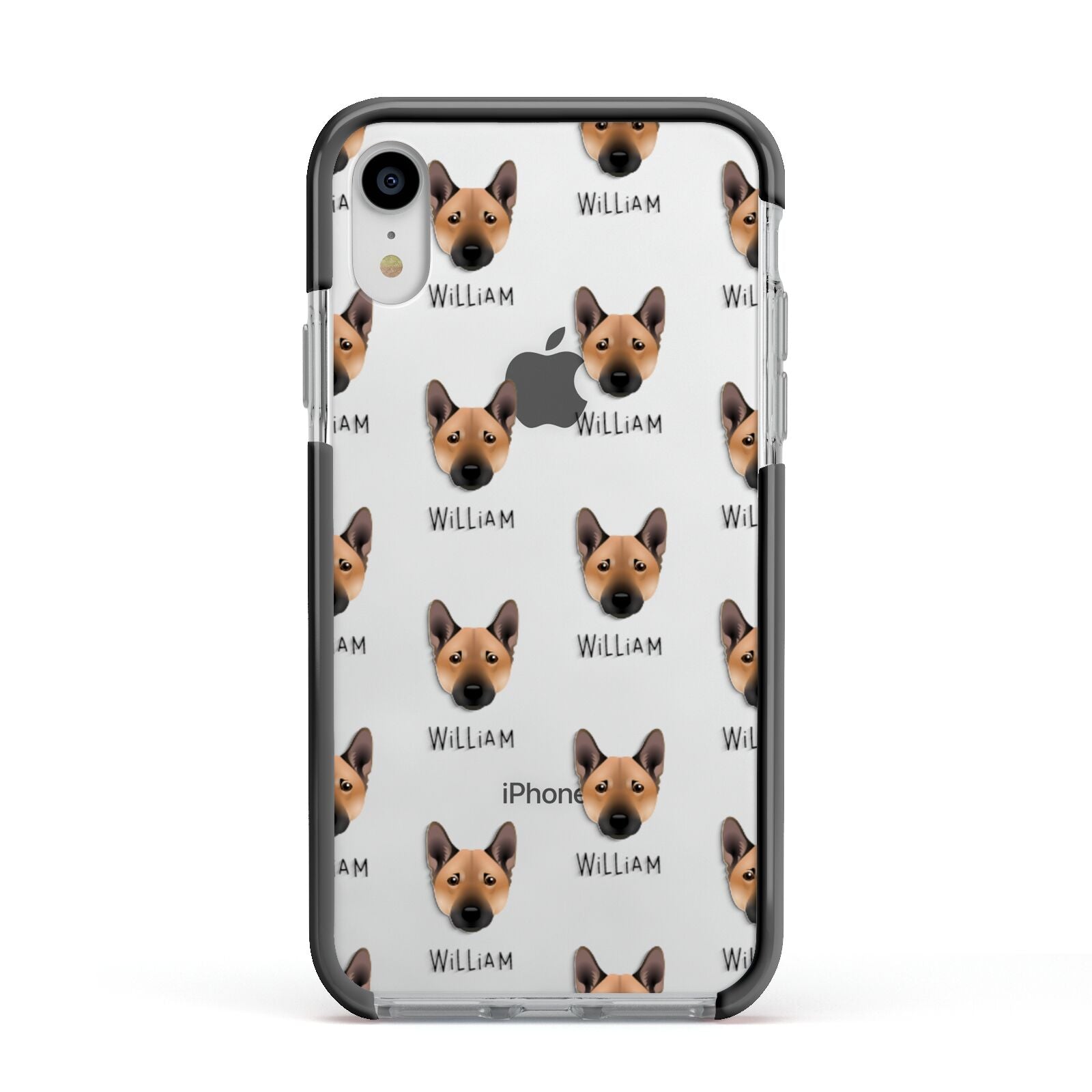 Norwegian Buhund Icon with Name Apple iPhone XR Impact Case Black Edge on Silver Phone