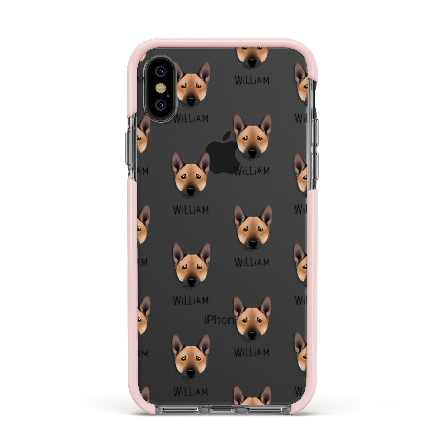Norwegian Buhund Icon with Name Apple iPhone Xs Impact Case Pink Edge on Black Phone