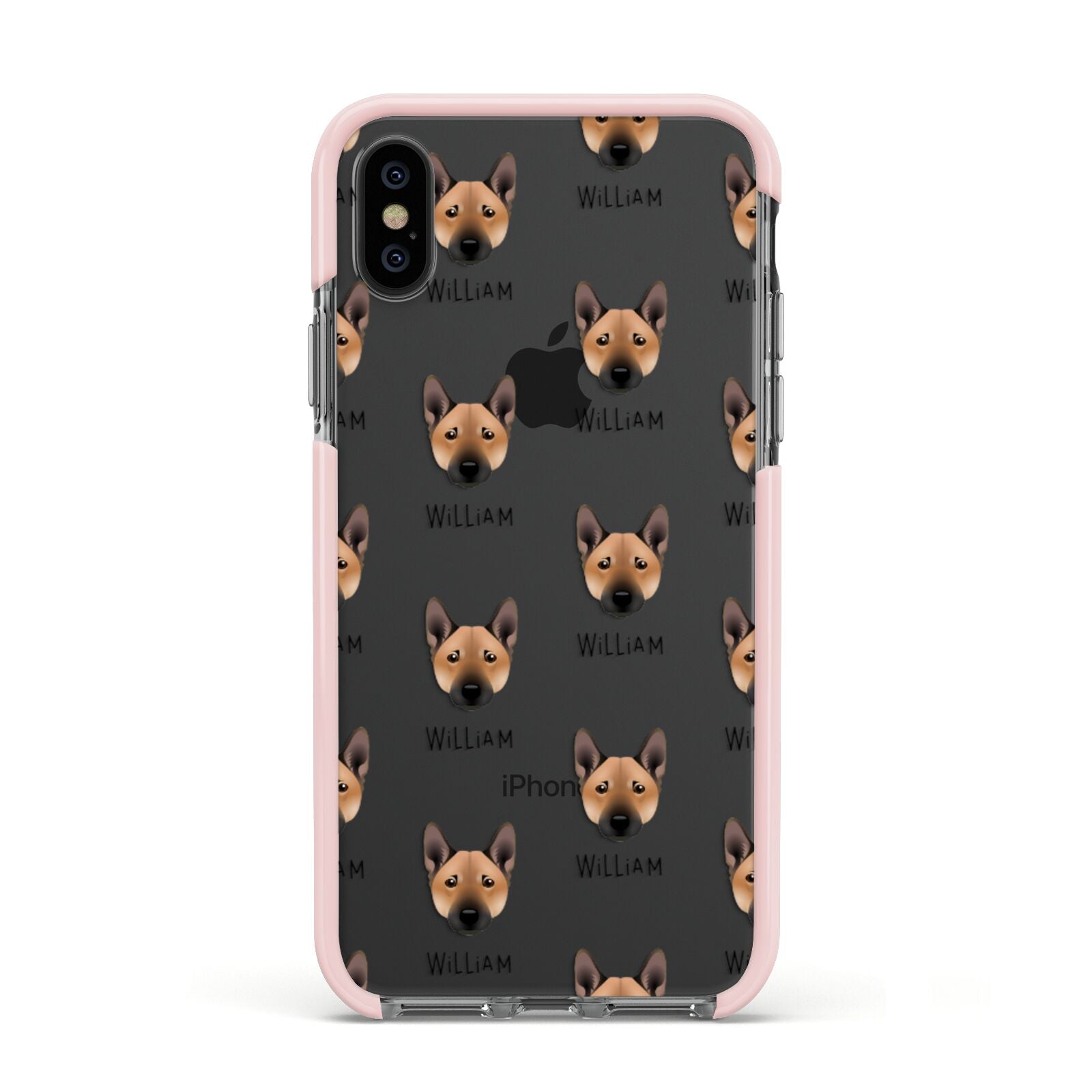 Norwegian Buhund Icon with Name Apple iPhone Xs Impact Case Pink Edge on Black Phone