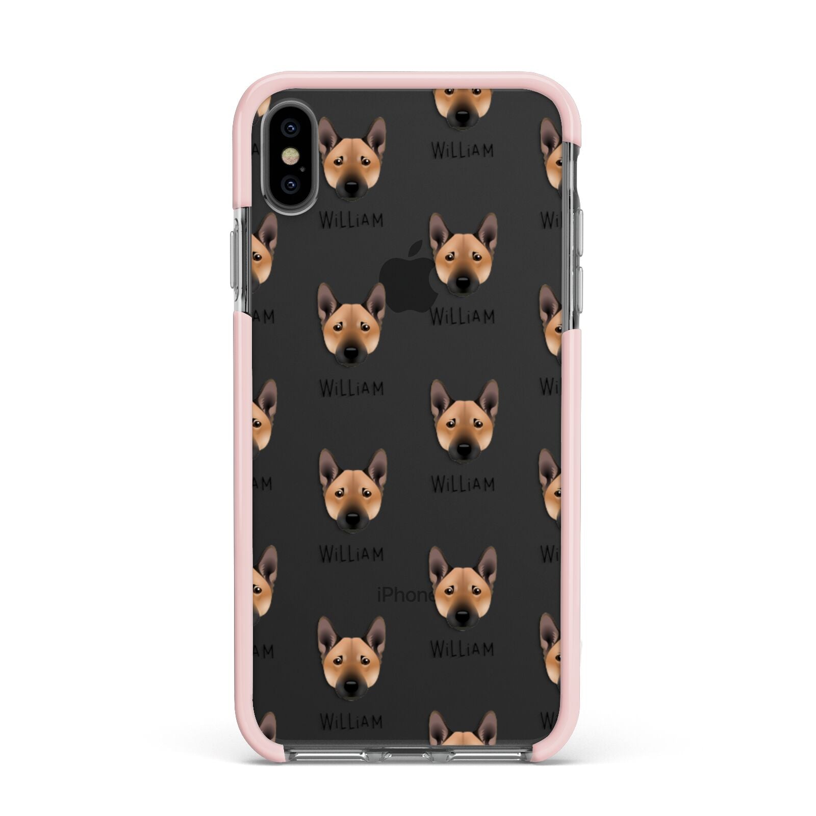 Norwegian Buhund Icon with Name Apple iPhone Xs Max Impact Case Pink Edge on Black Phone