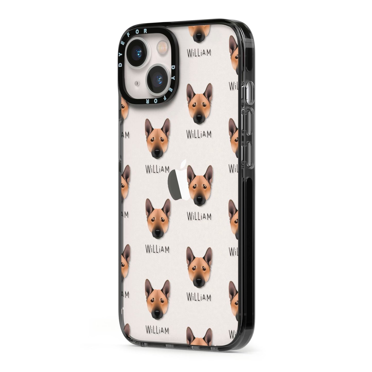 Norwegian Buhund Icon with Name iPhone 13 Black Impact Case Side Angle on Silver phone