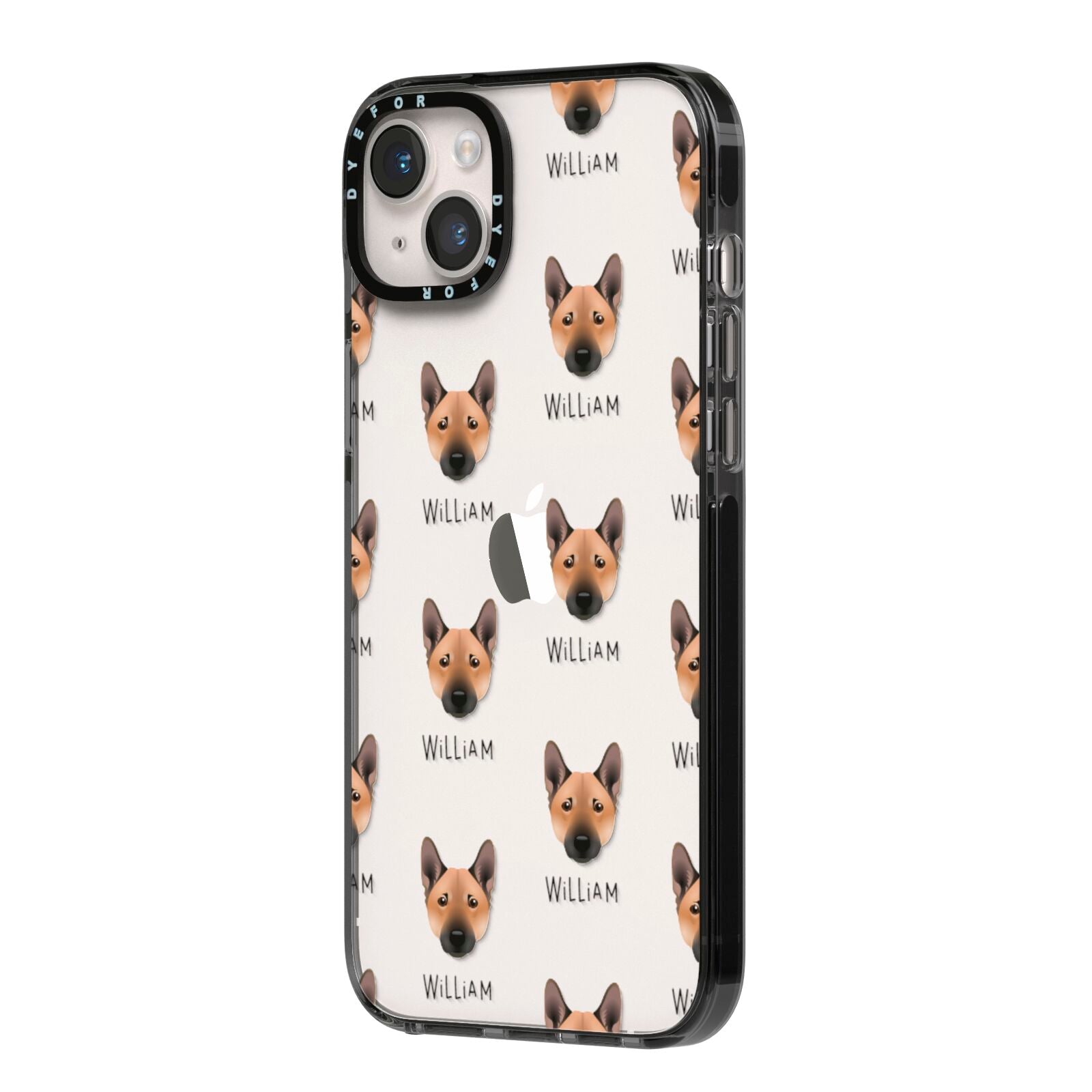 Norwegian Buhund Icon with Name iPhone 14 Plus Black Impact Case Side Angle on Silver phone