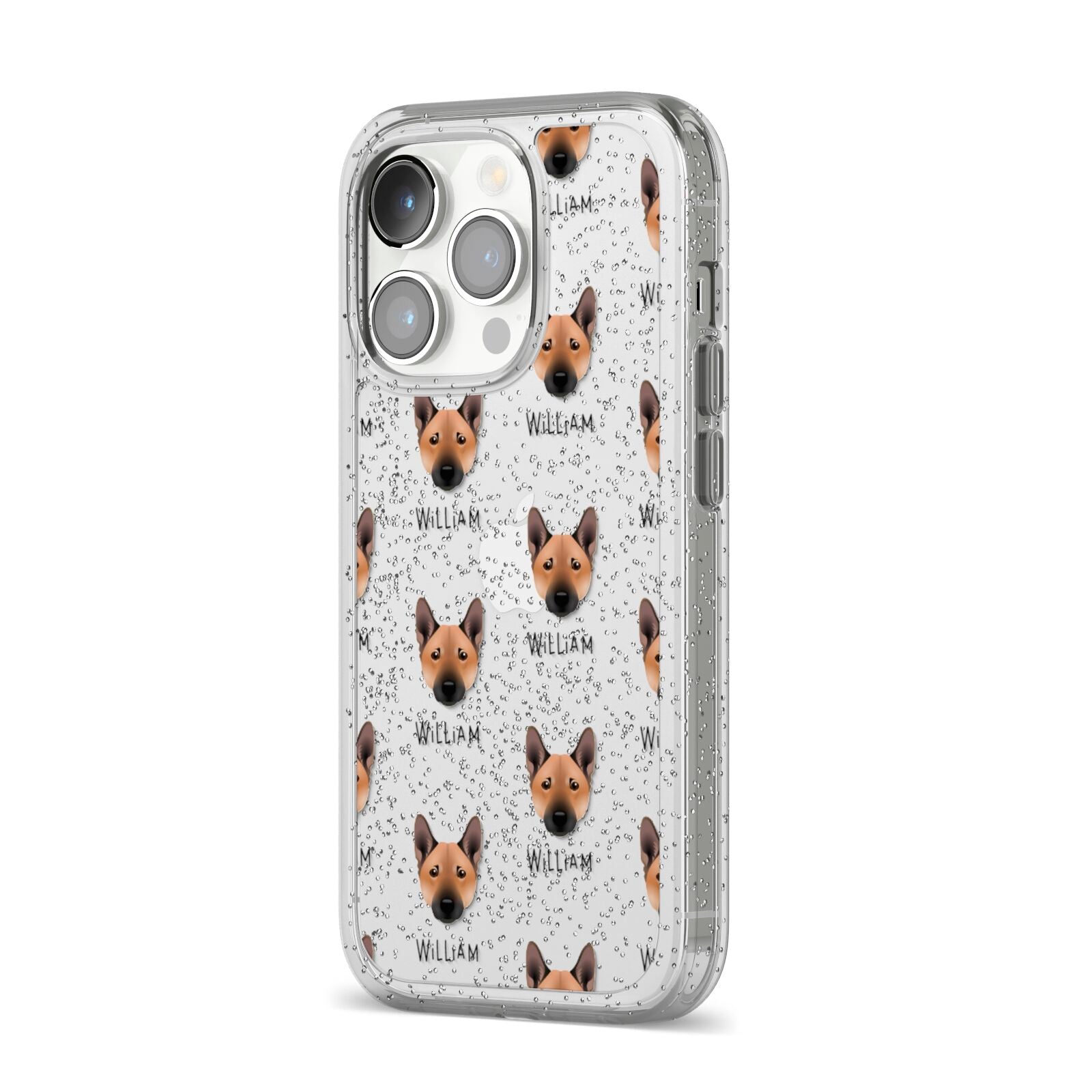 Norwegian Buhund Icon with Name iPhone 14 Pro Glitter Tough Case Silver Angled Image