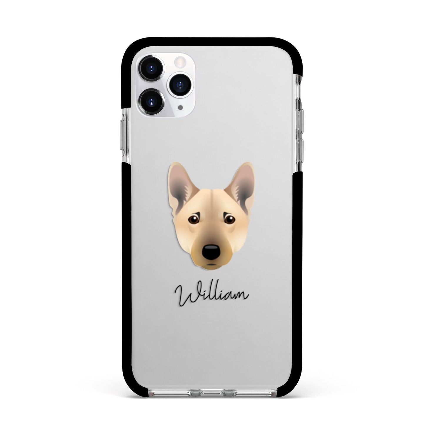 Norwegian Buhund Personalised Apple iPhone 11 Pro Max in Silver with Black Impact Case