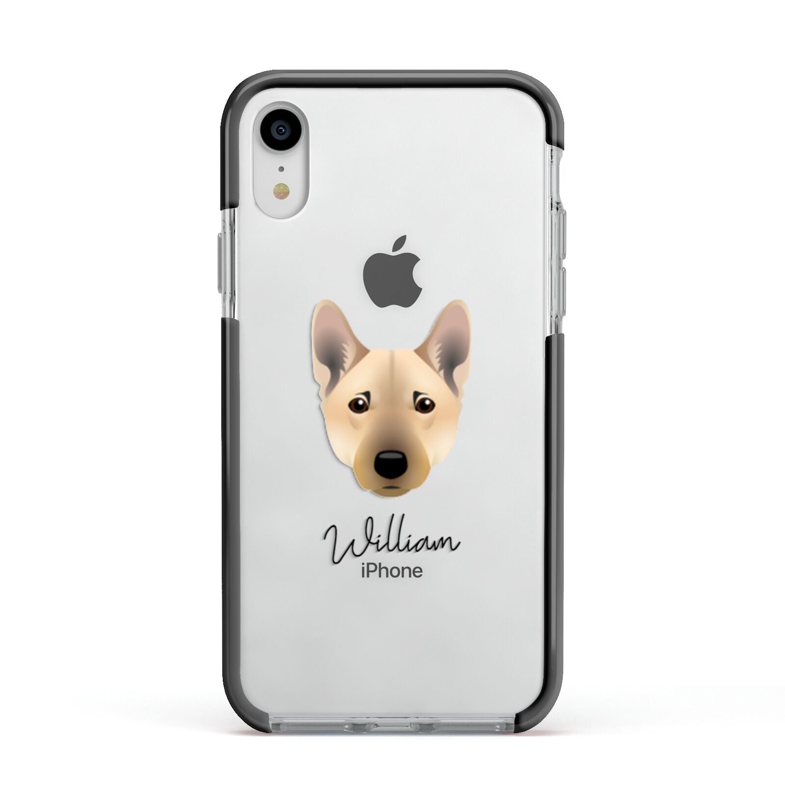 Norwegian Buhund Personalised Apple iPhone XR Impact Case Black Edge on Silver Phone