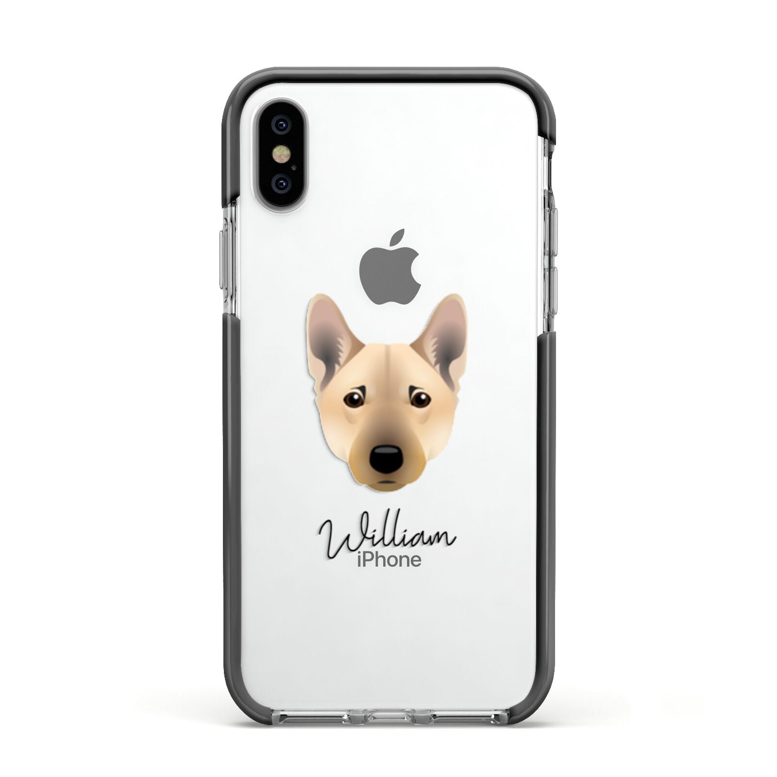 Norwegian Buhund Personalised Apple iPhone Xs Impact Case Black Edge on Silver Phone