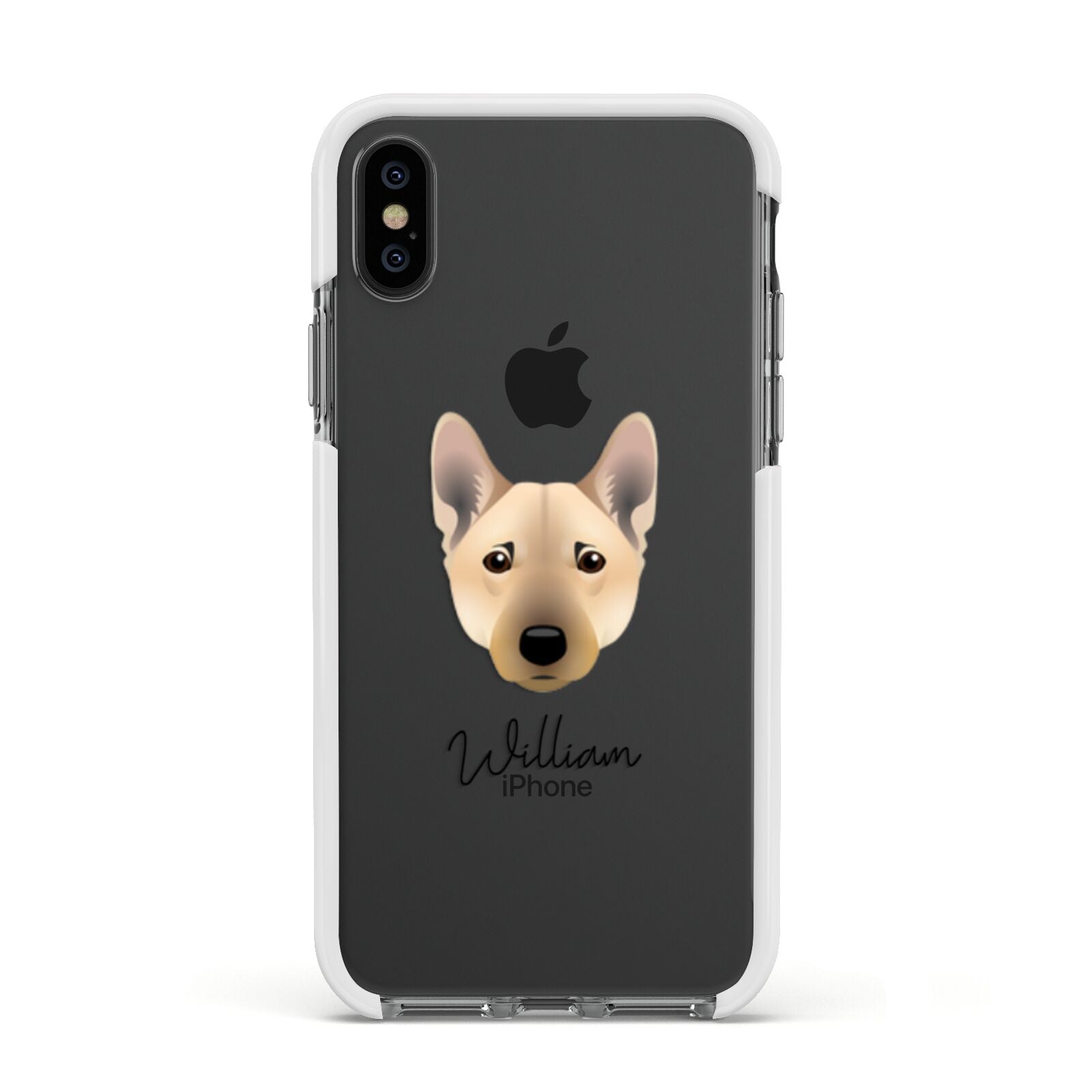 Norwegian Buhund Personalised Apple iPhone Xs Impact Case White Edge on Black Phone