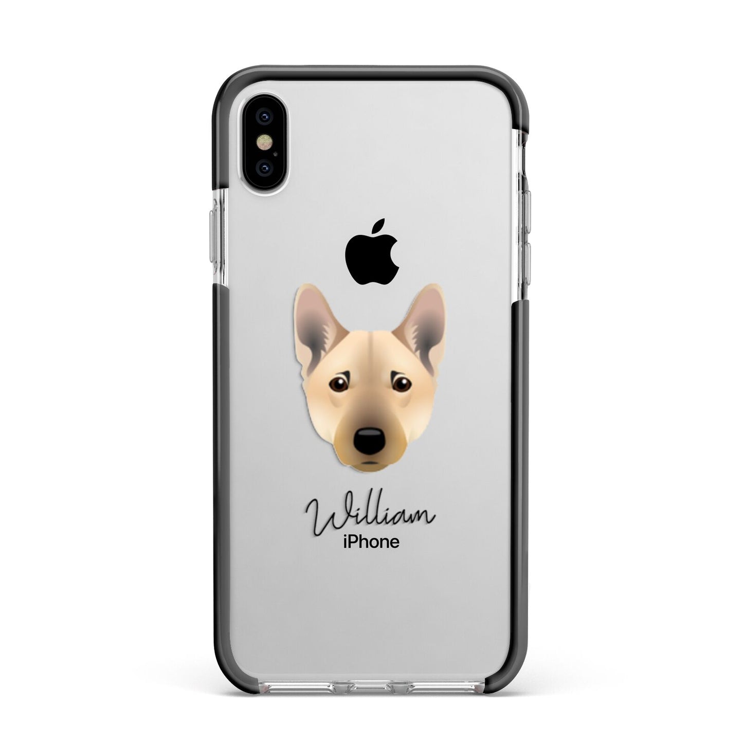 Norwegian Buhund Personalised Apple iPhone Xs Max Impact Case Black Edge on Silver Phone