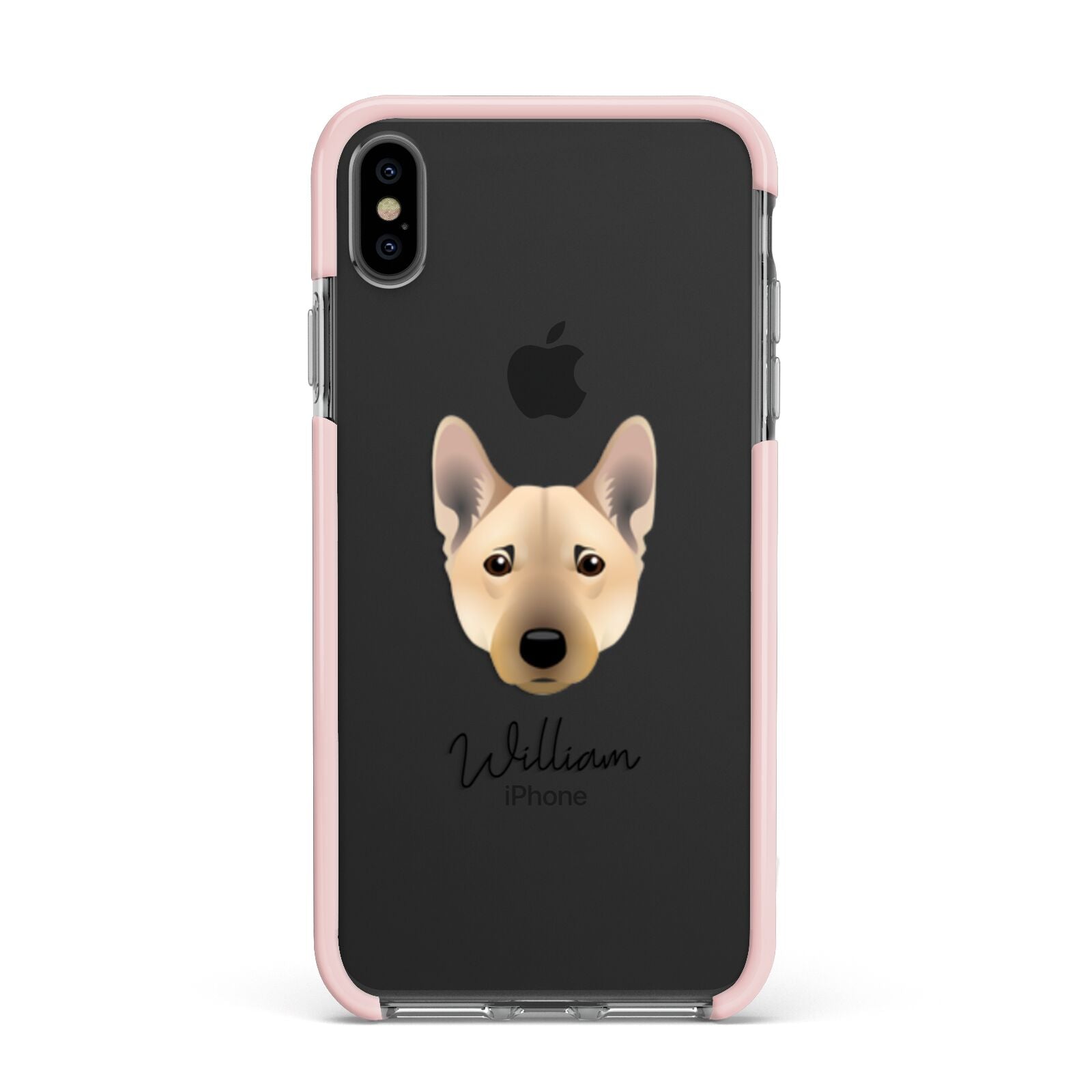Norwegian Buhund Personalised Apple iPhone Xs Max Impact Case Pink Edge on Black Phone