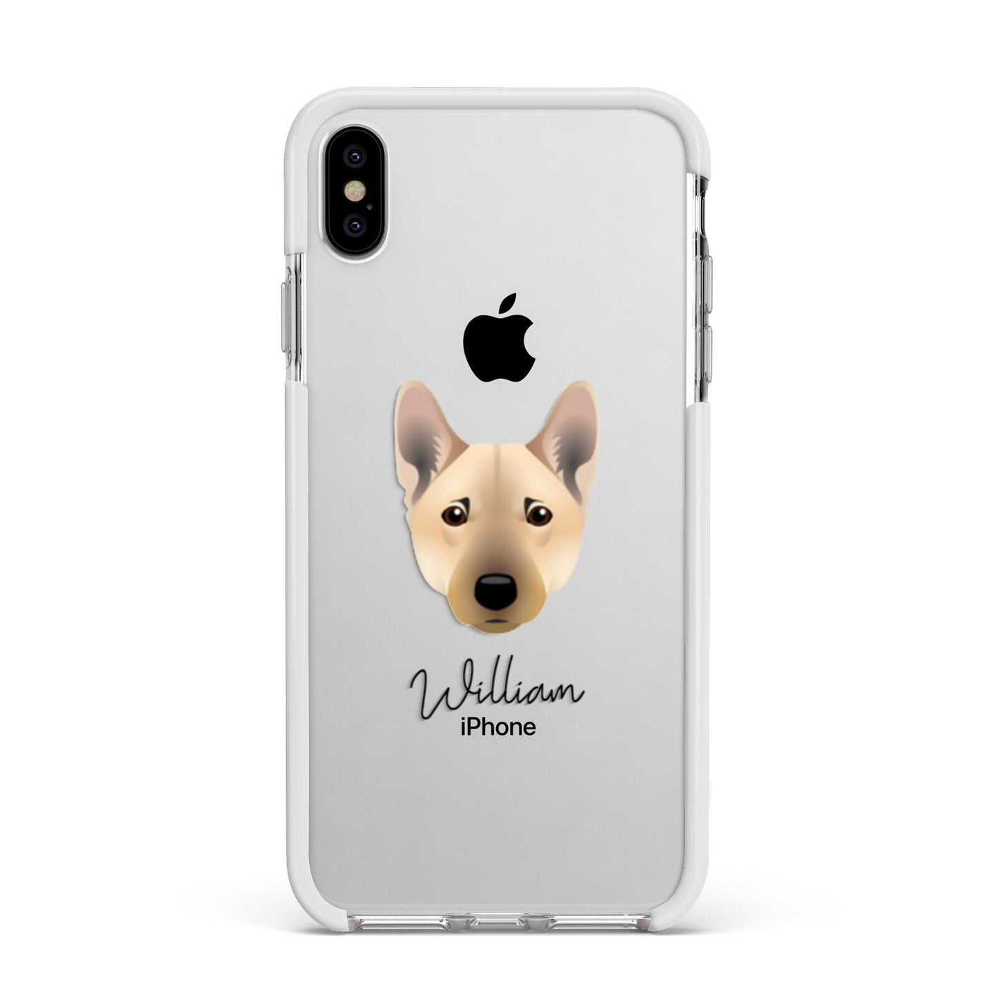 Norwegian Buhund Personalised Apple iPhone Xs Max Impact Case White Edge on Silver Phone