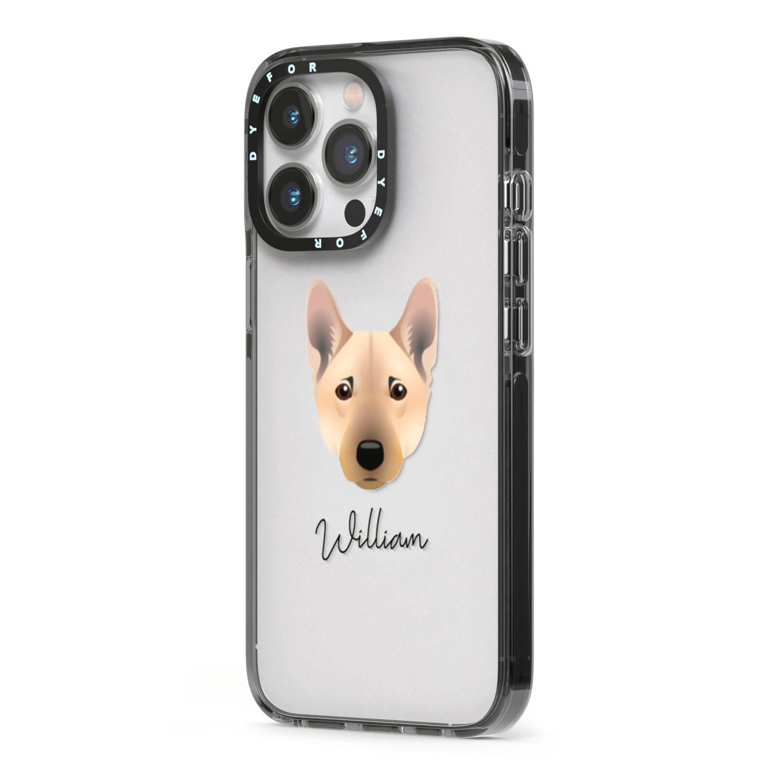 Norwegian Buhund Personalised iPhone 13 Pro Black Impact Case Side Angle on Silver phone