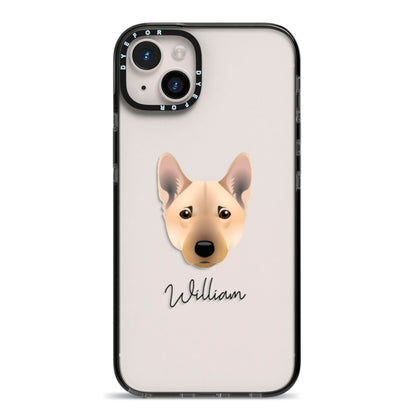 Norwegian Buhund Personalised iPhone 14 Plus Black Impact Case on Silver phone