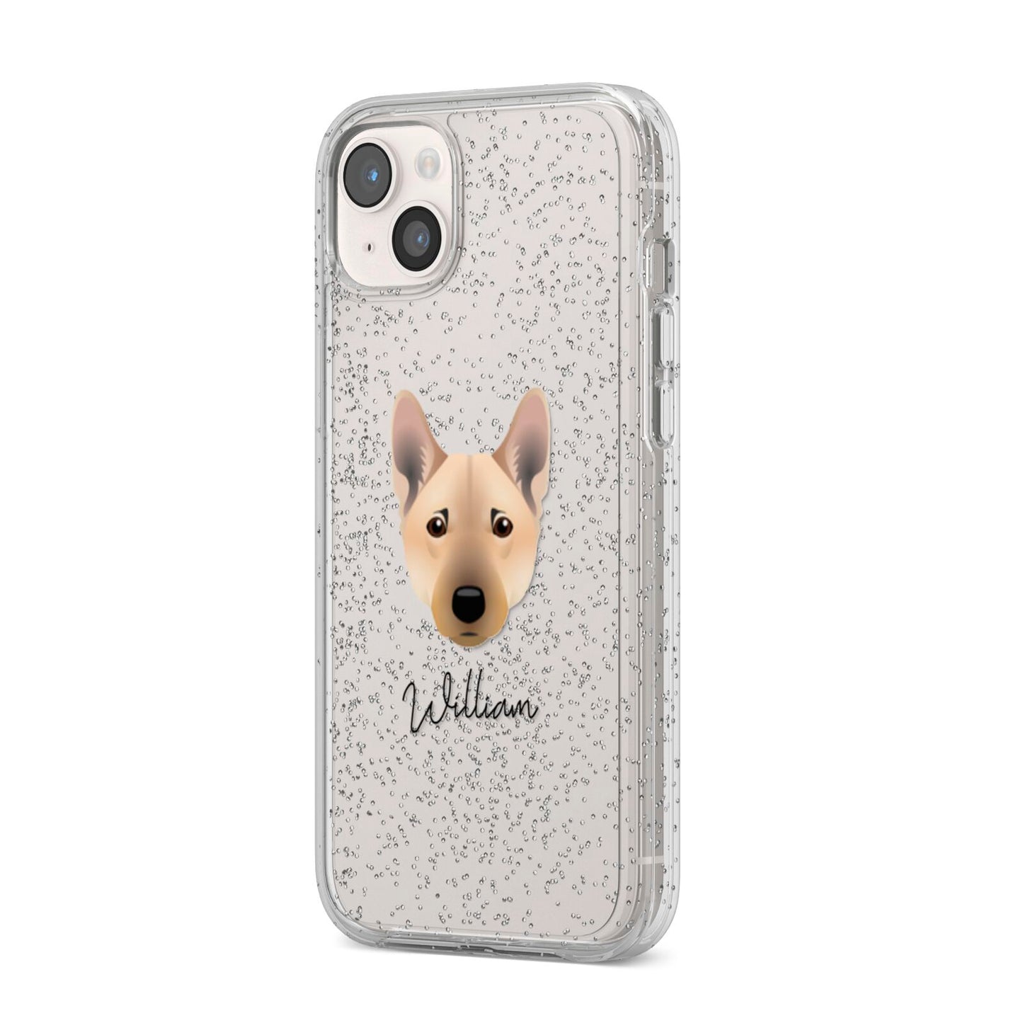 Norwegian Buhund Personalised iPhone 14 Plus Glitter Tough Case Starlight Angled Image