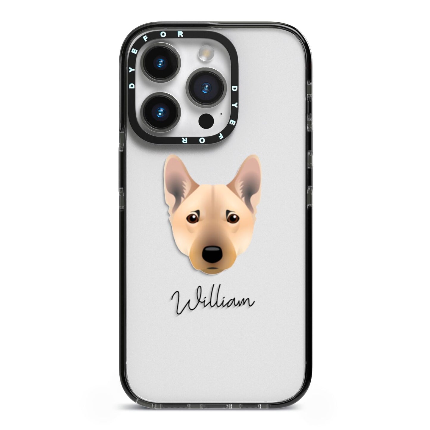 Norwegian Buhund Personalised iPhone 14 Pro Black Impact Case on Silver phone