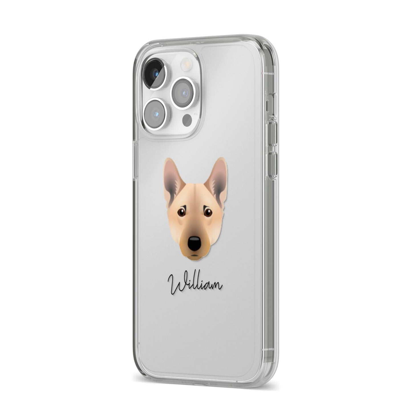 Norwegian Buhund Personalised iPhone 14 Pro Max Clear Tough Case Silver Angled Image