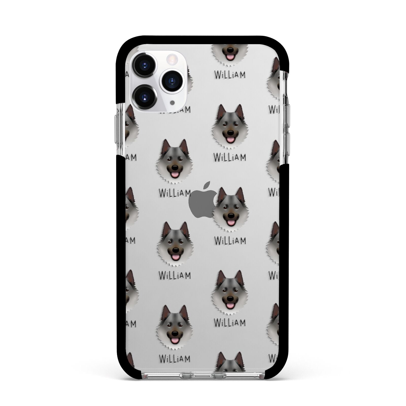 Norwegian Elkhound Icon with Name Apple iPhone 11 Pro Max in Silver with Black Impact Case