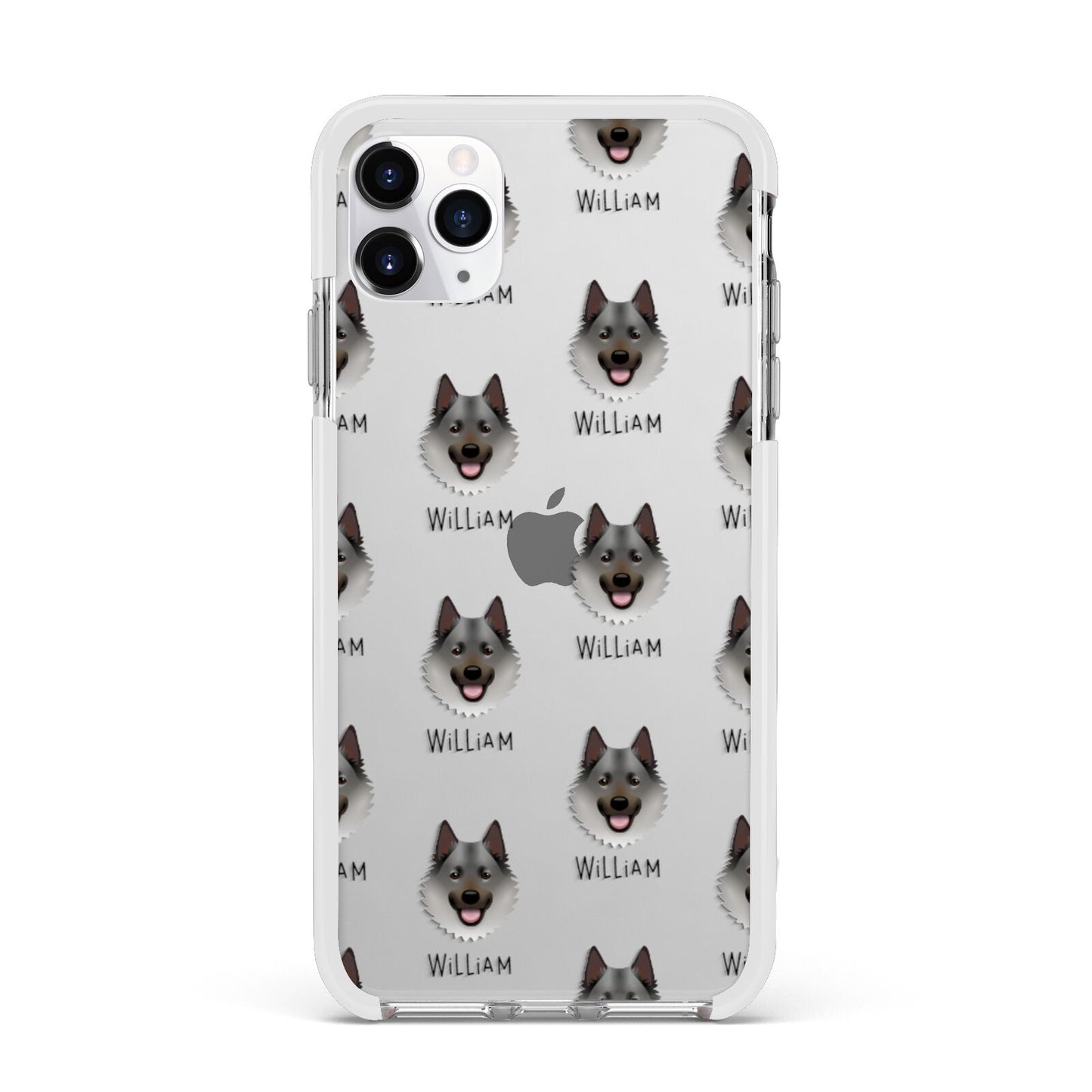 Norwegian Elkhound Icon with Name Apple iPhone 11 Pro Max in Silver with White Impact Case