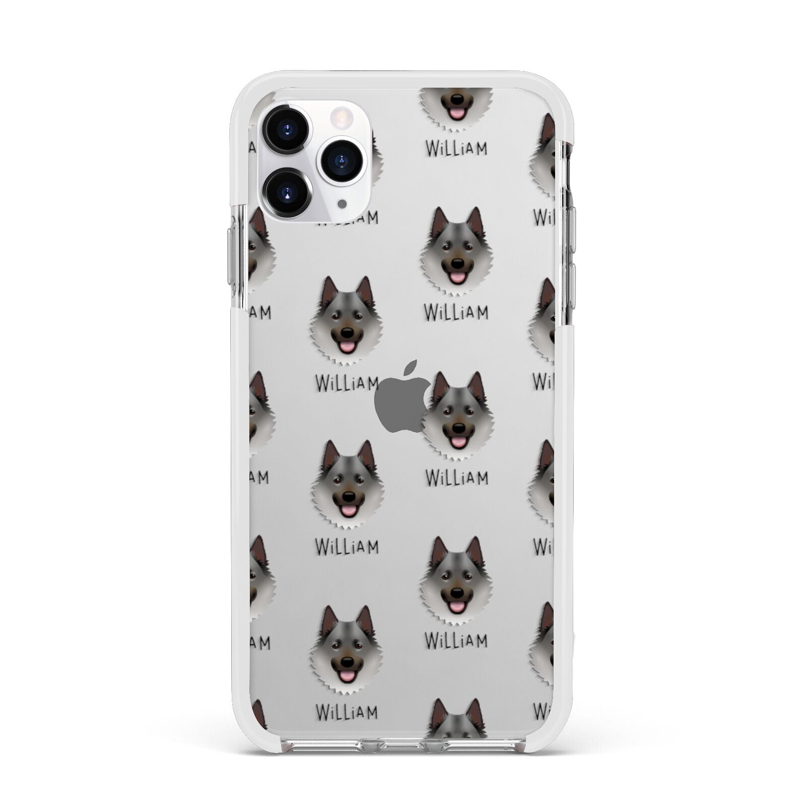 Norwegian Elkhound Icon with Name Apple iPhone 11 Pro Max in Silver with White Impact Case