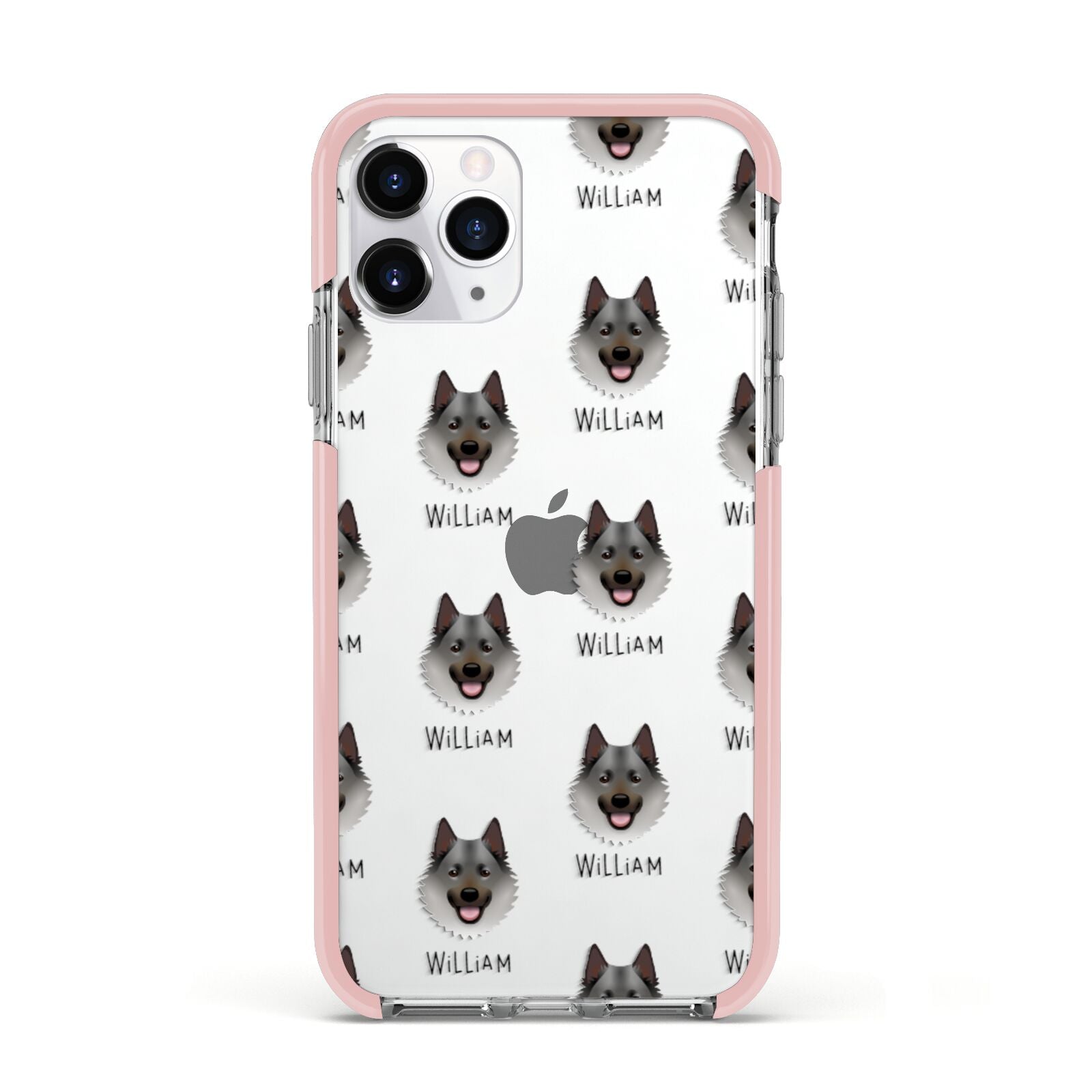 Norwegian Elkhound Icon with Name Apple iPhone 11 Pro in Silver with Pink Impact Case