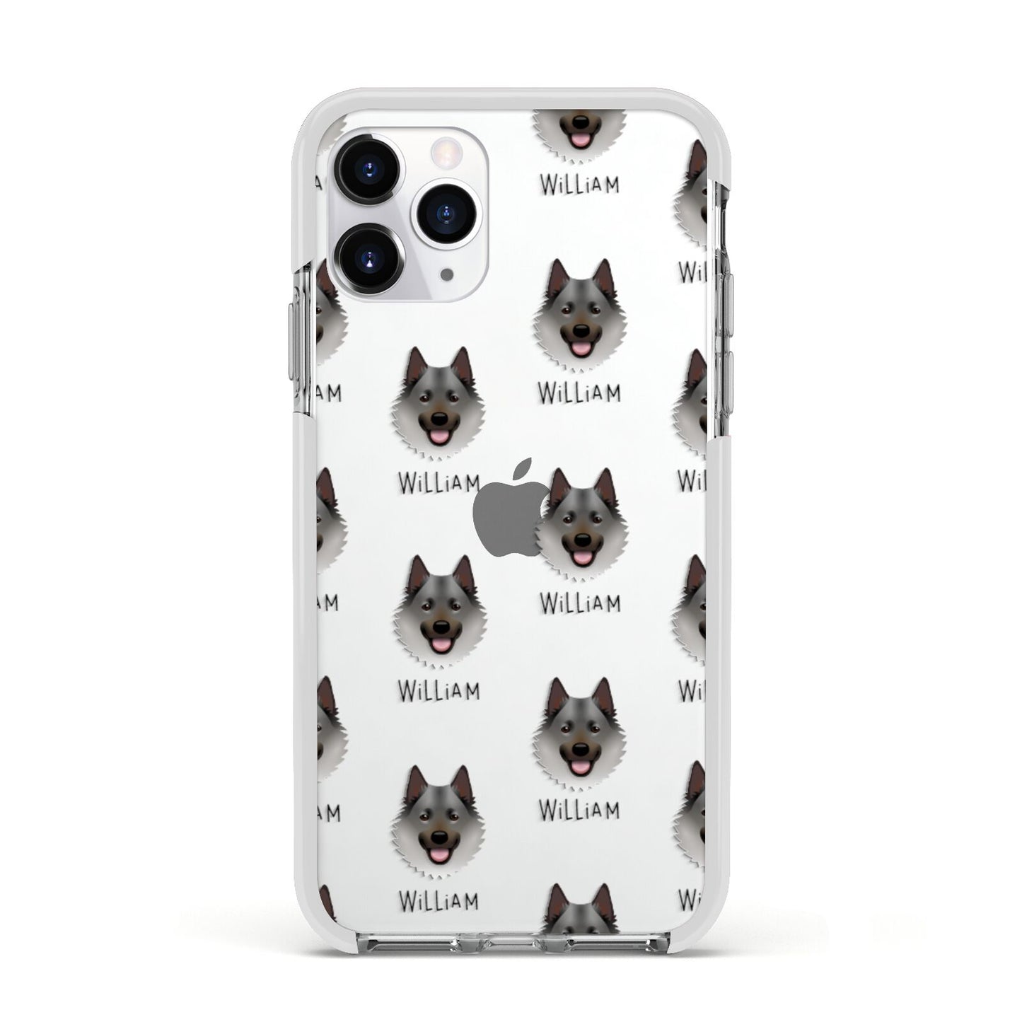 Norwegian Elkhound Icon with Name Apple iPhone 11 Pro in Silver with White Impact Case