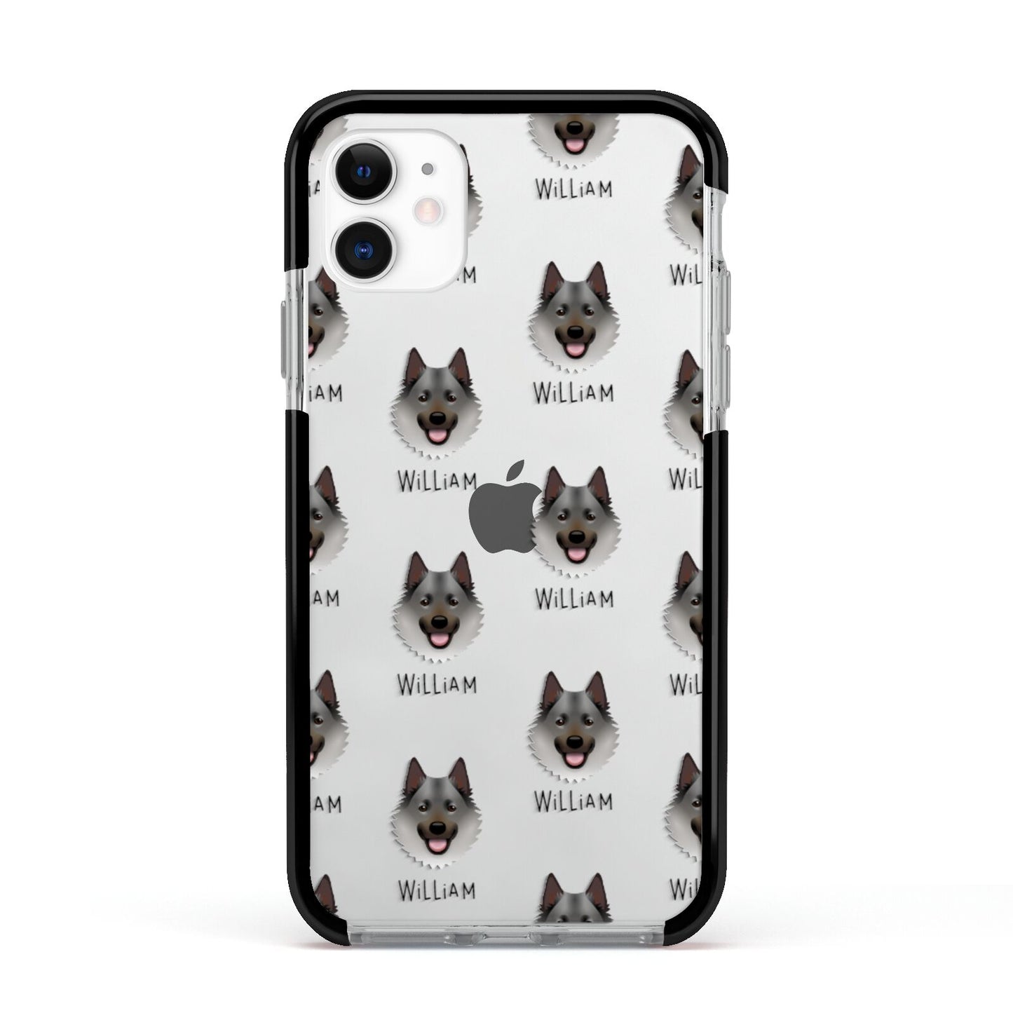 Norwegian Elkhound Icon with Name Apple iPhone 11 in White with Black Impact Case