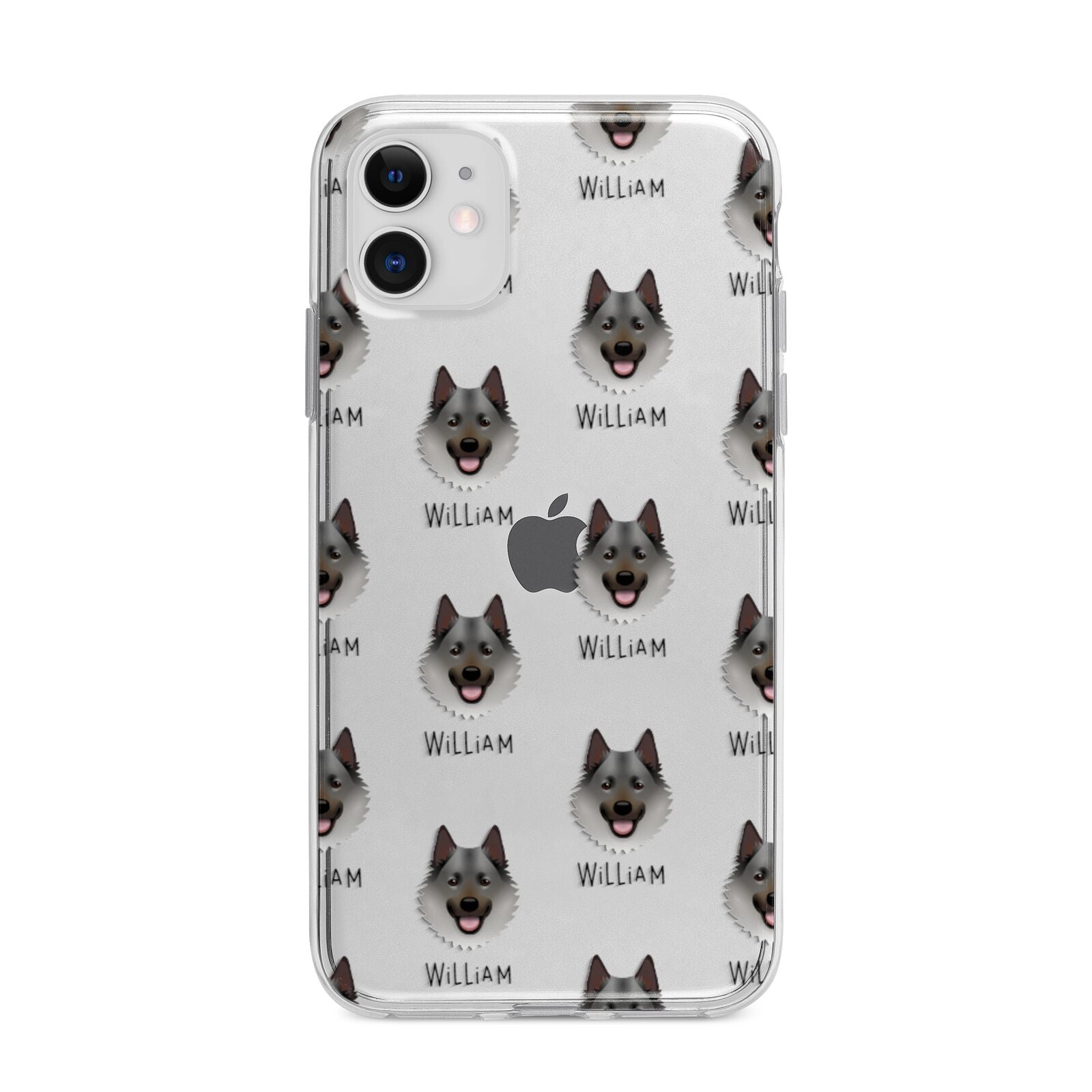 Norwegian Elkhound Icon with Name Apple iPhone 11 in White with Bumper Case
