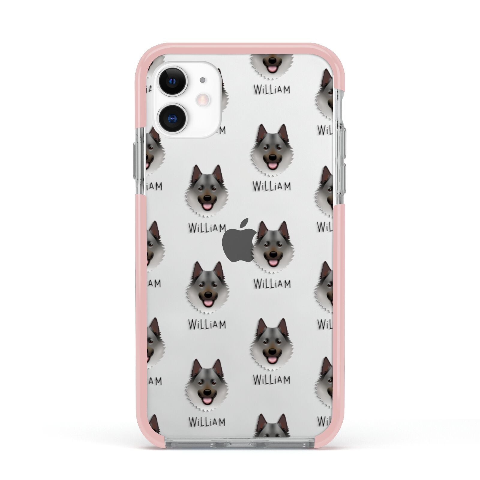 Norwegian Elkhound Icon with Name Apple iPhone 11 in White with Pink Impact Case