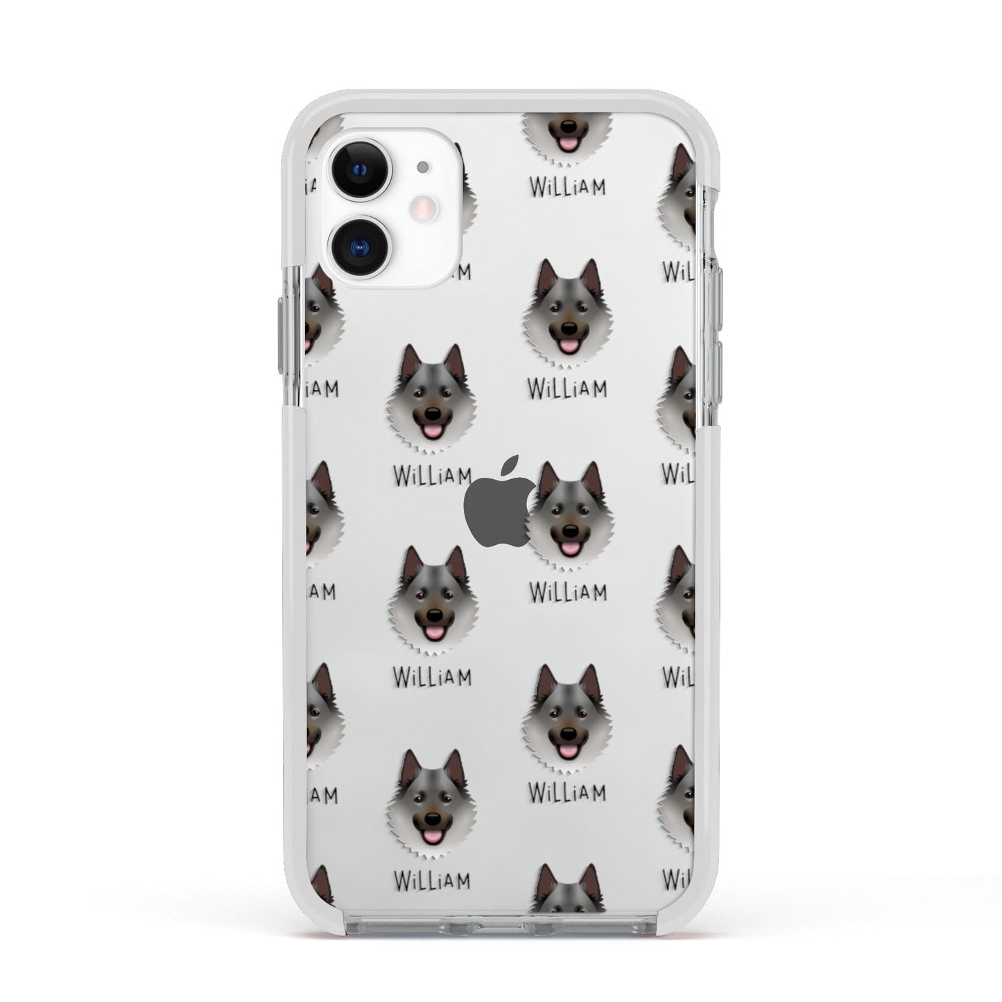 Norwegian Elkhound Icon with Name Apple iPhone 11 in White with White Impact Case