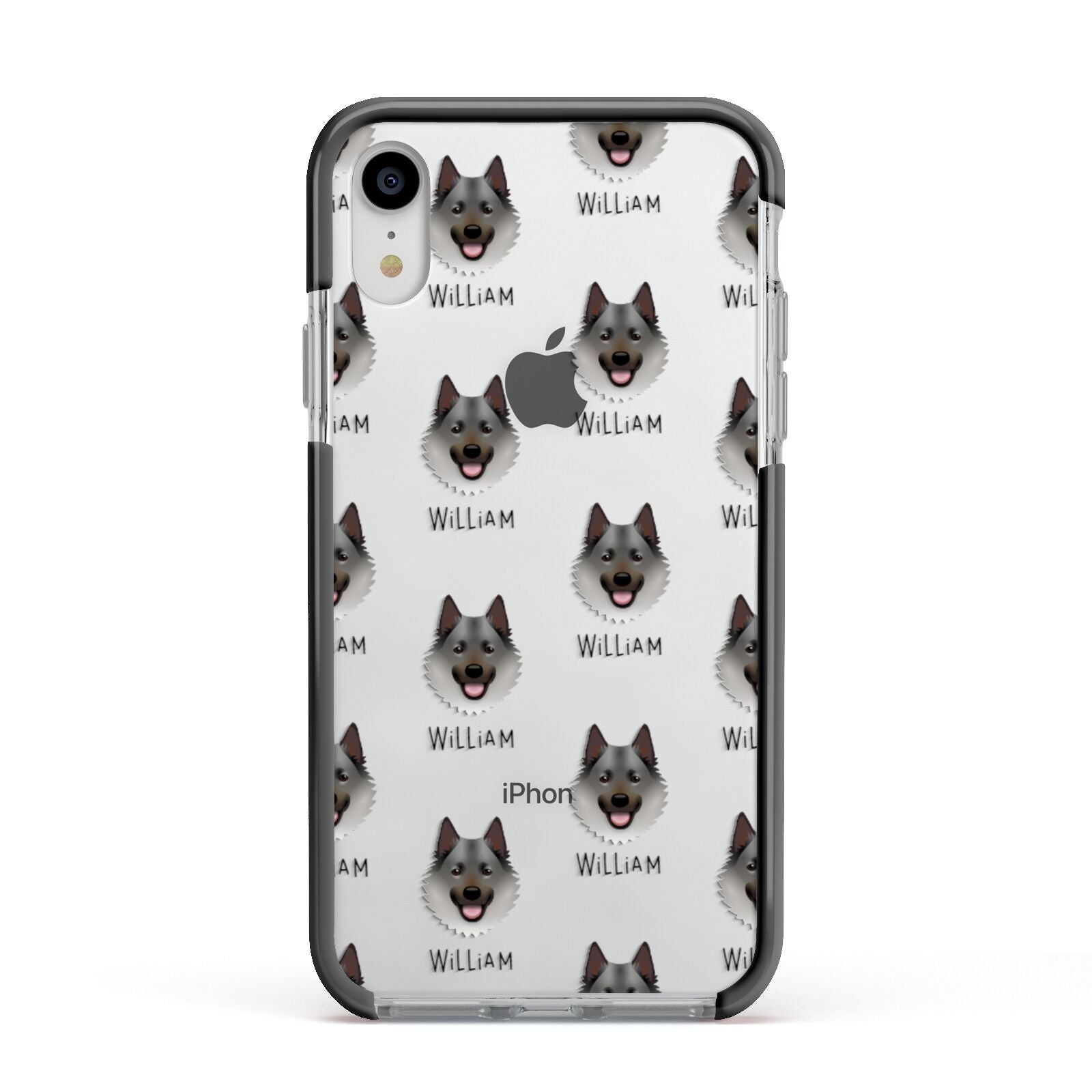 Norwegian Elkhound Icon with Name Apple iPhone XR Impact Case Black Edge on Silver Phone