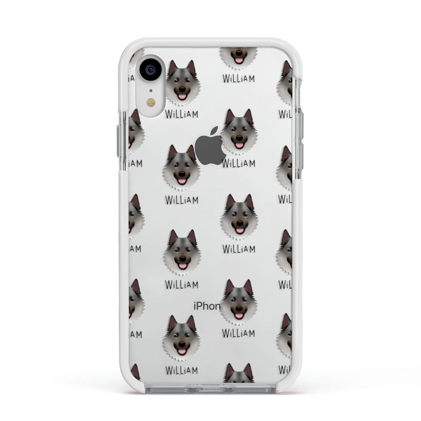 Norwegian Elkhound Icon with Name Apple iPhone XR Impact Case White Edge on Silver Phone