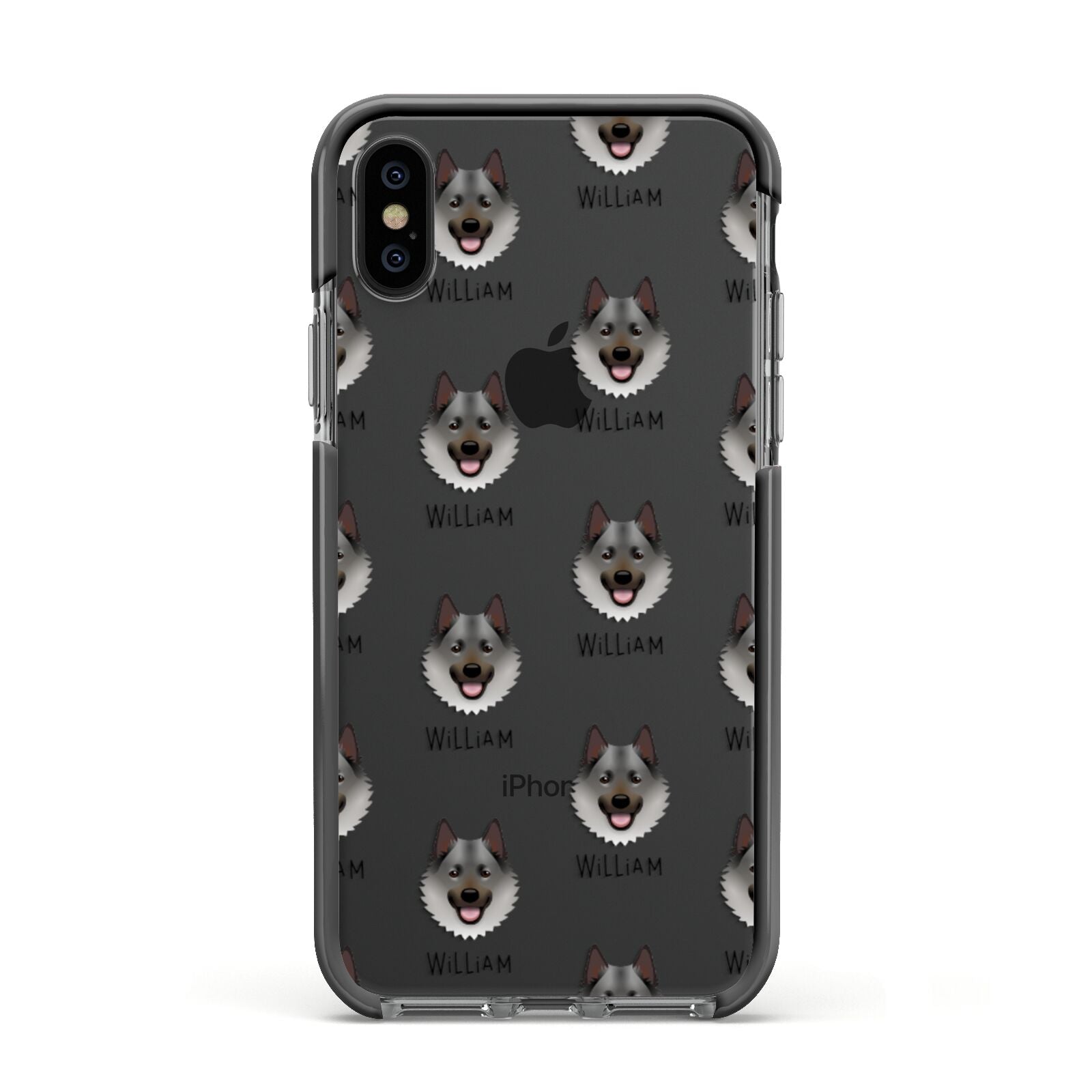 Norwegian Elkhound Icon with Name Apple iPhone Xs Impact Case Black Edge on Black Phone