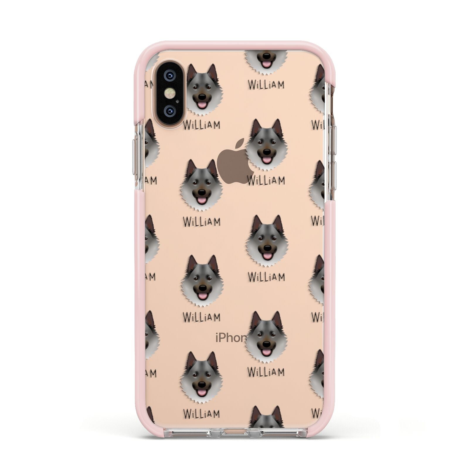 Norwegian Elkhound Icon with Name Apple iPhone Xs Impact Case Pink Edge on Gold Phone