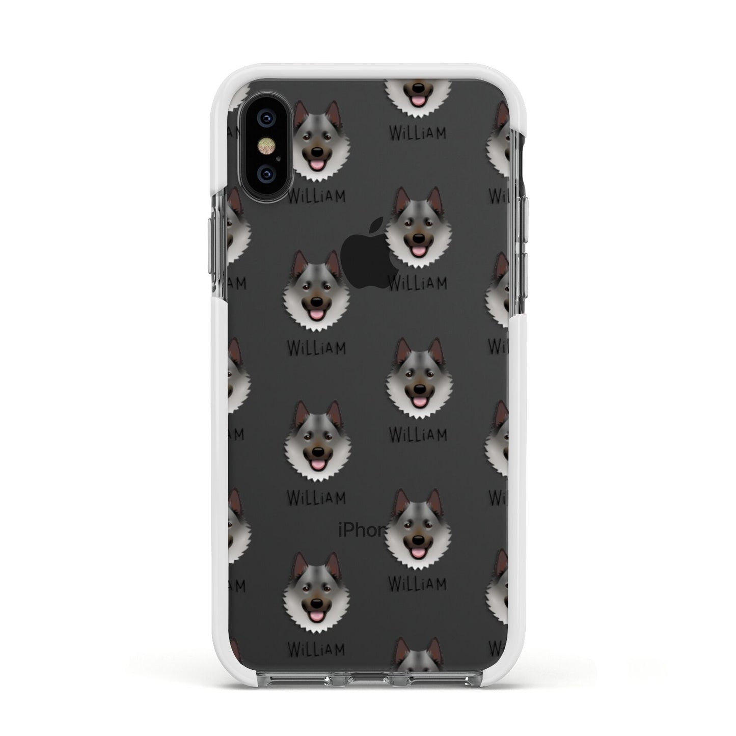 Norwegian Elkhound Icon with Name Apple iPhone Xs Impact Case White Edge on Black Phone