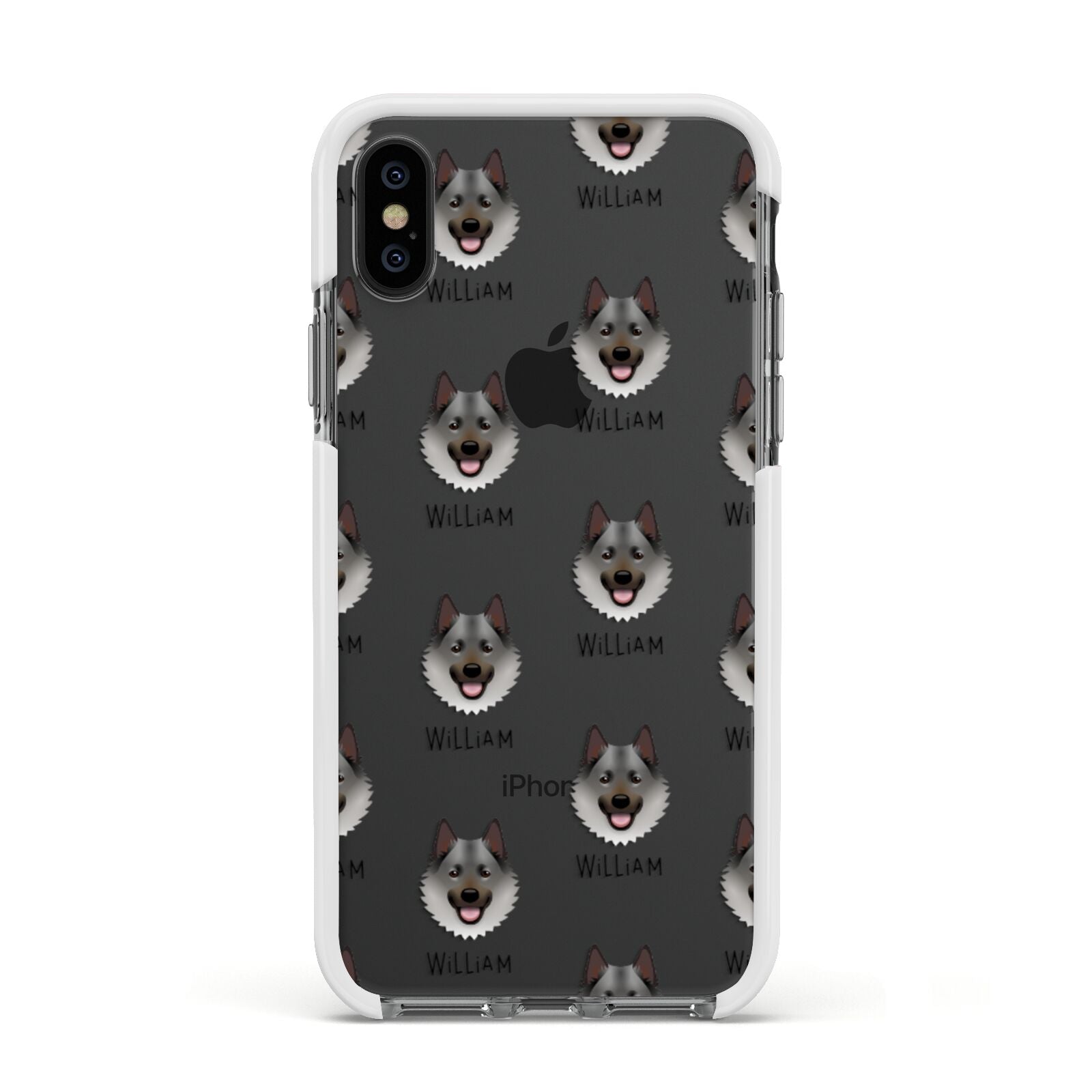 Norwegian Elkhound Icon with Name Apple iPhone Xs Impact Case White Edge on Black Phone