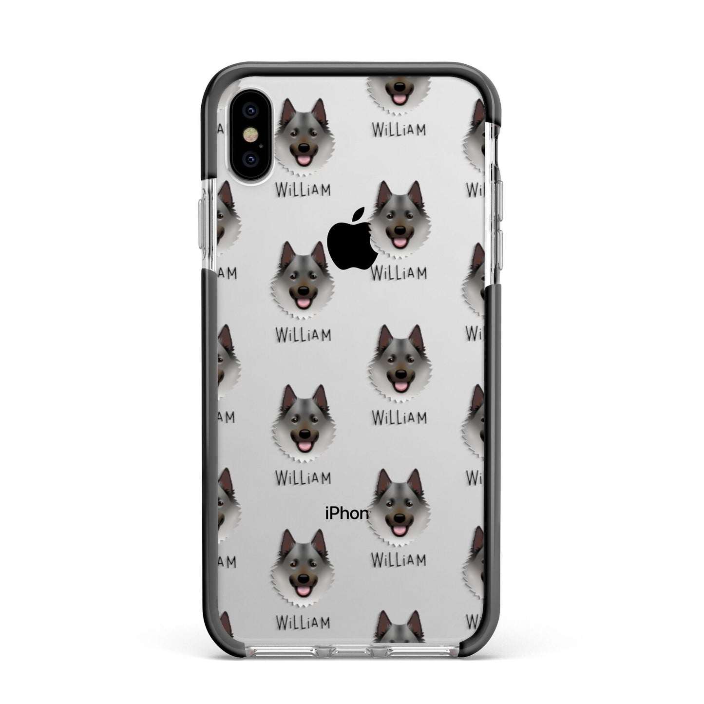 Norwegian Elkhound Icon with Name Apple iPhone Xs Max Impact Case Black Edge on Silver Phone