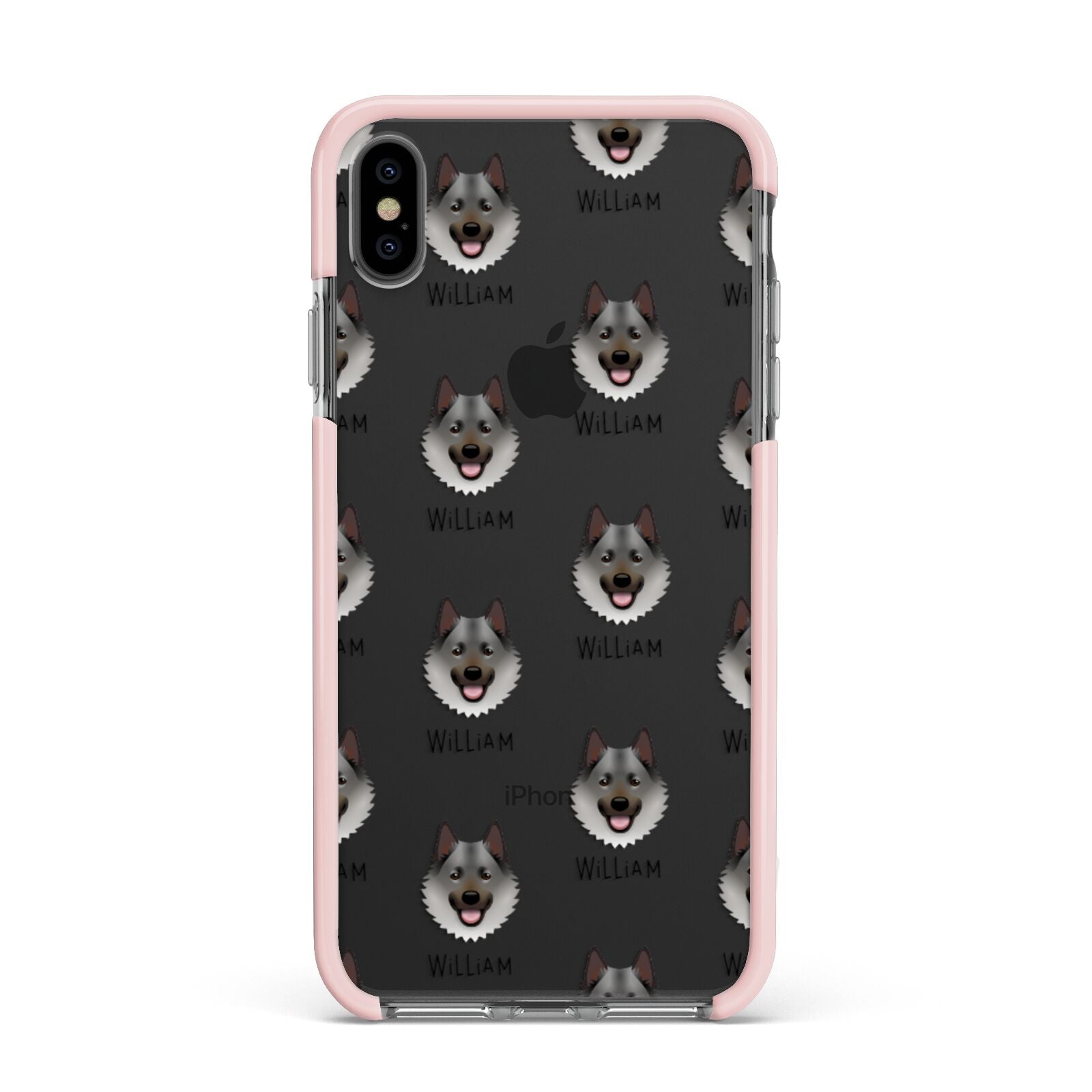 Norwegian Elkhound Icon with Name Apple iPhone Xs Max Impact Case Pink Edge on Black Phone