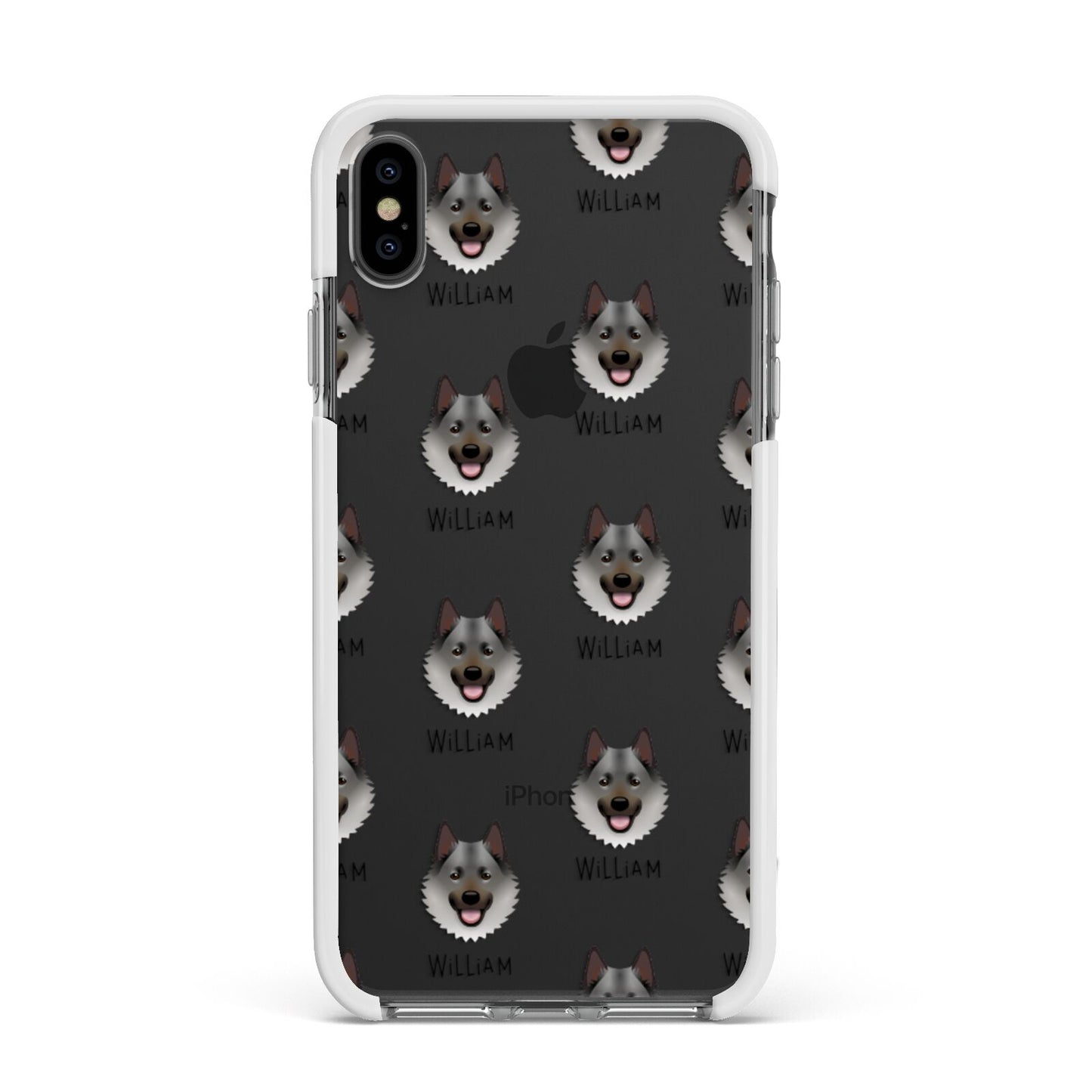Norwegian Elkhound Icon with Name Apple iPhone Xs Max Impact Case White Edge on Black Phone