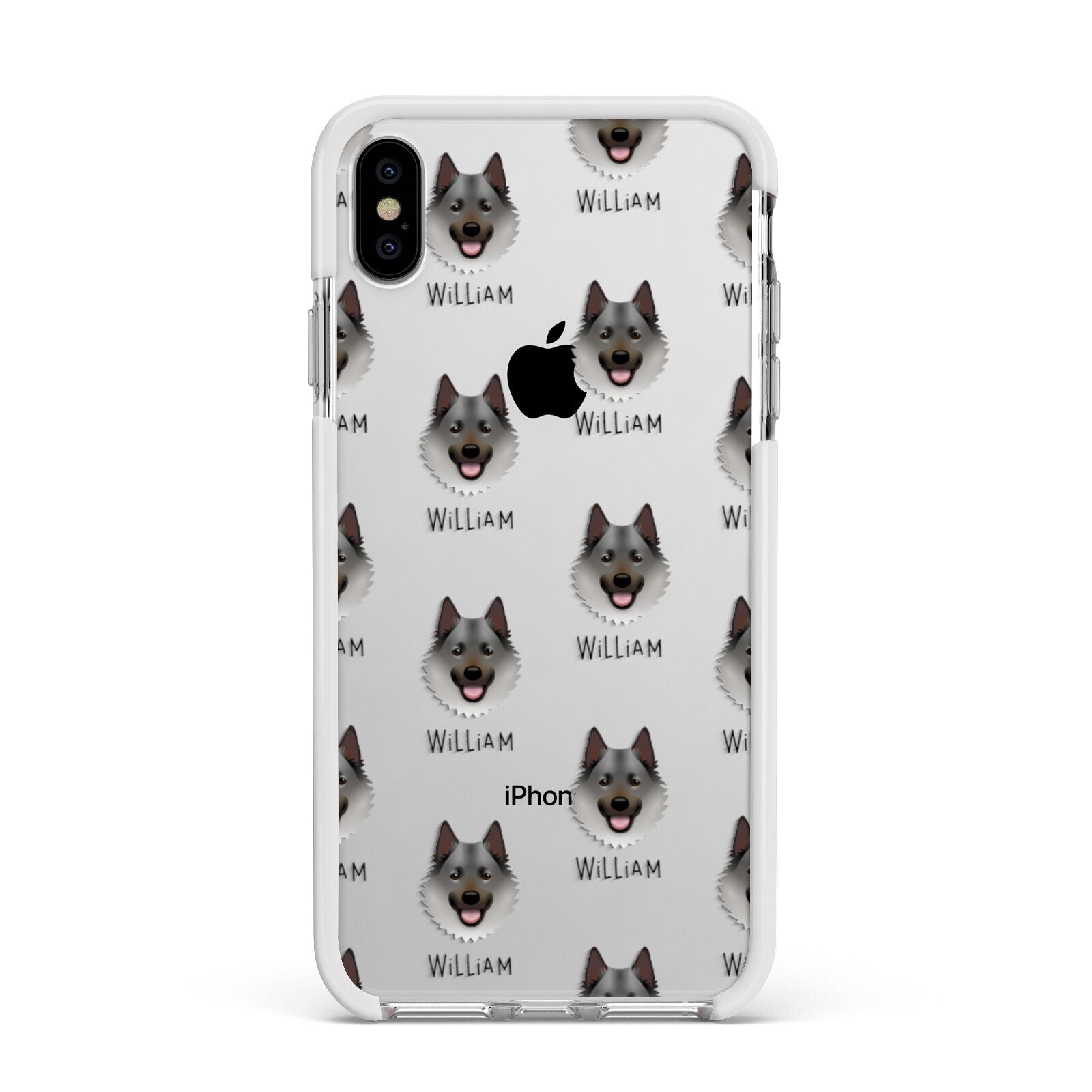 Norwegian Elkhound Icon with Name Apple iPhone Xs Max Impact Case White Edge on Silver Phone