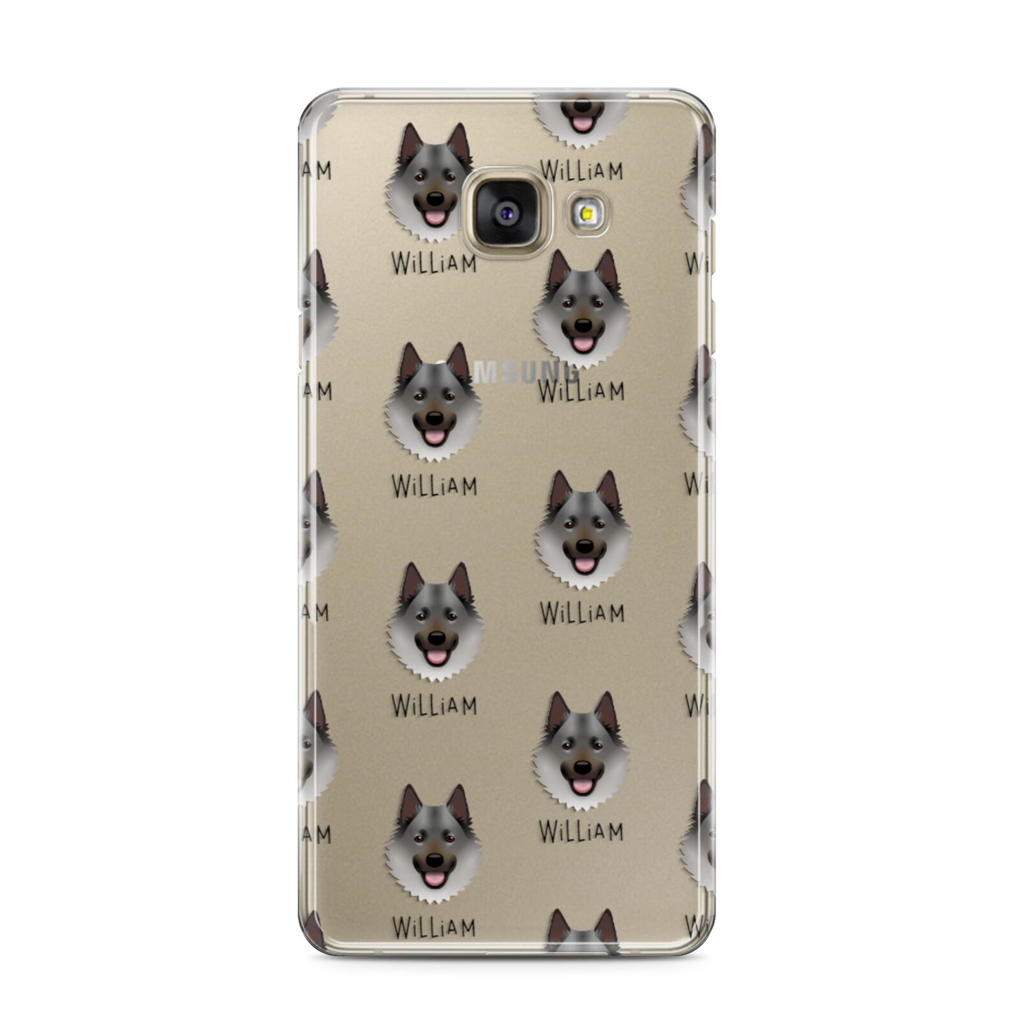 Norwegian Elkhound Icon with Name Samsung Galaxy A3 2016 Case on gold phone