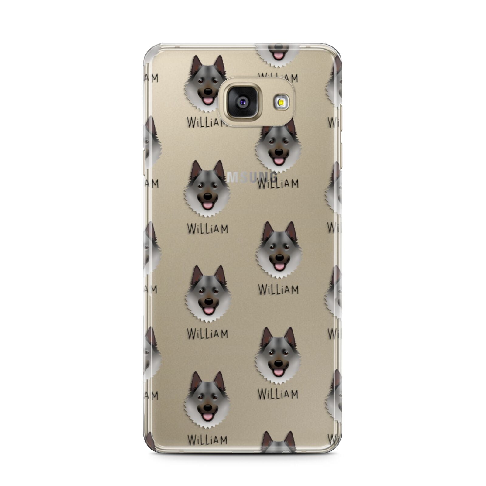 Norwegian Elkhound Icon with Name Samsung Galaxy A7 2016 Case on gold phone